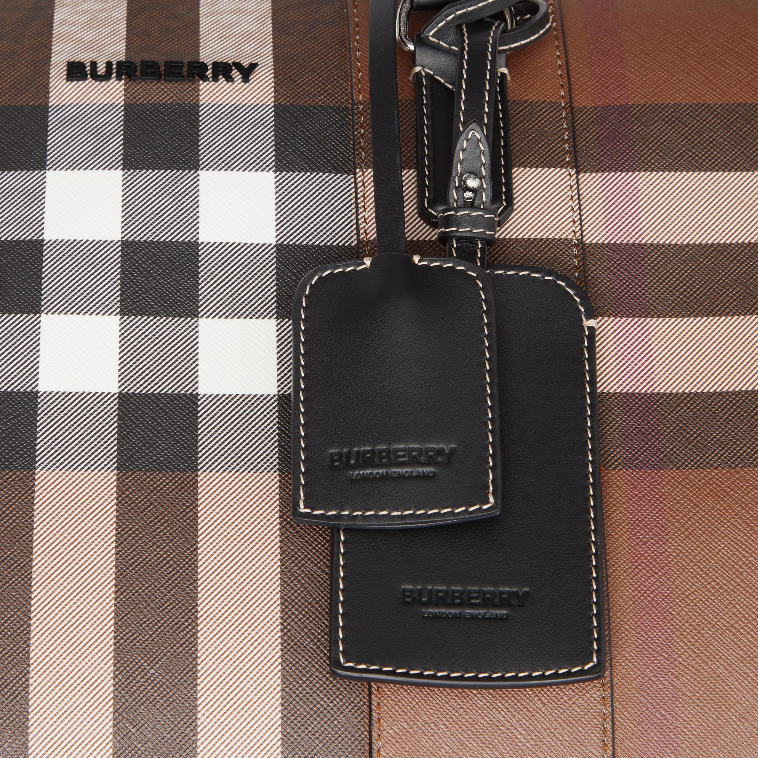 Logo Detail Check and Leather Holdall in Dark Birch Brown | Burberry® Official - 2