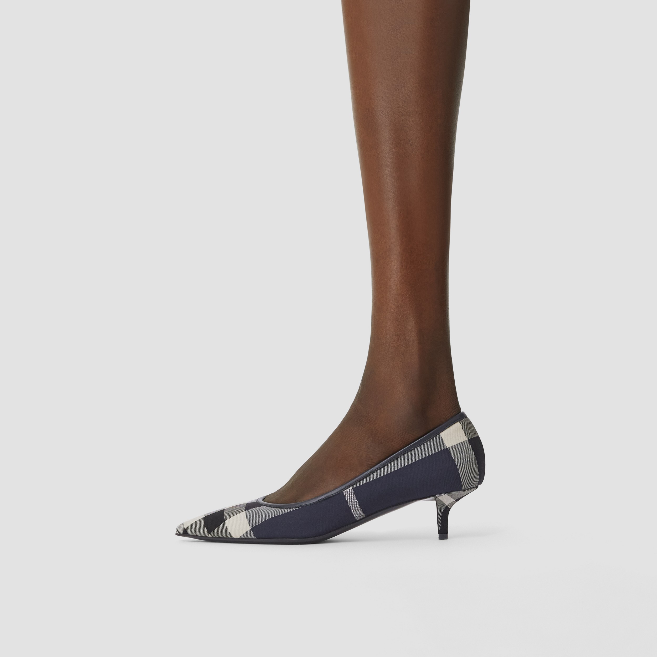 Check Wool Kitten-heel Point-toe Pumps – Exclusive Capsule Collection in Silver/dark Charcoal Blue - Women | Burberry® Official - 3