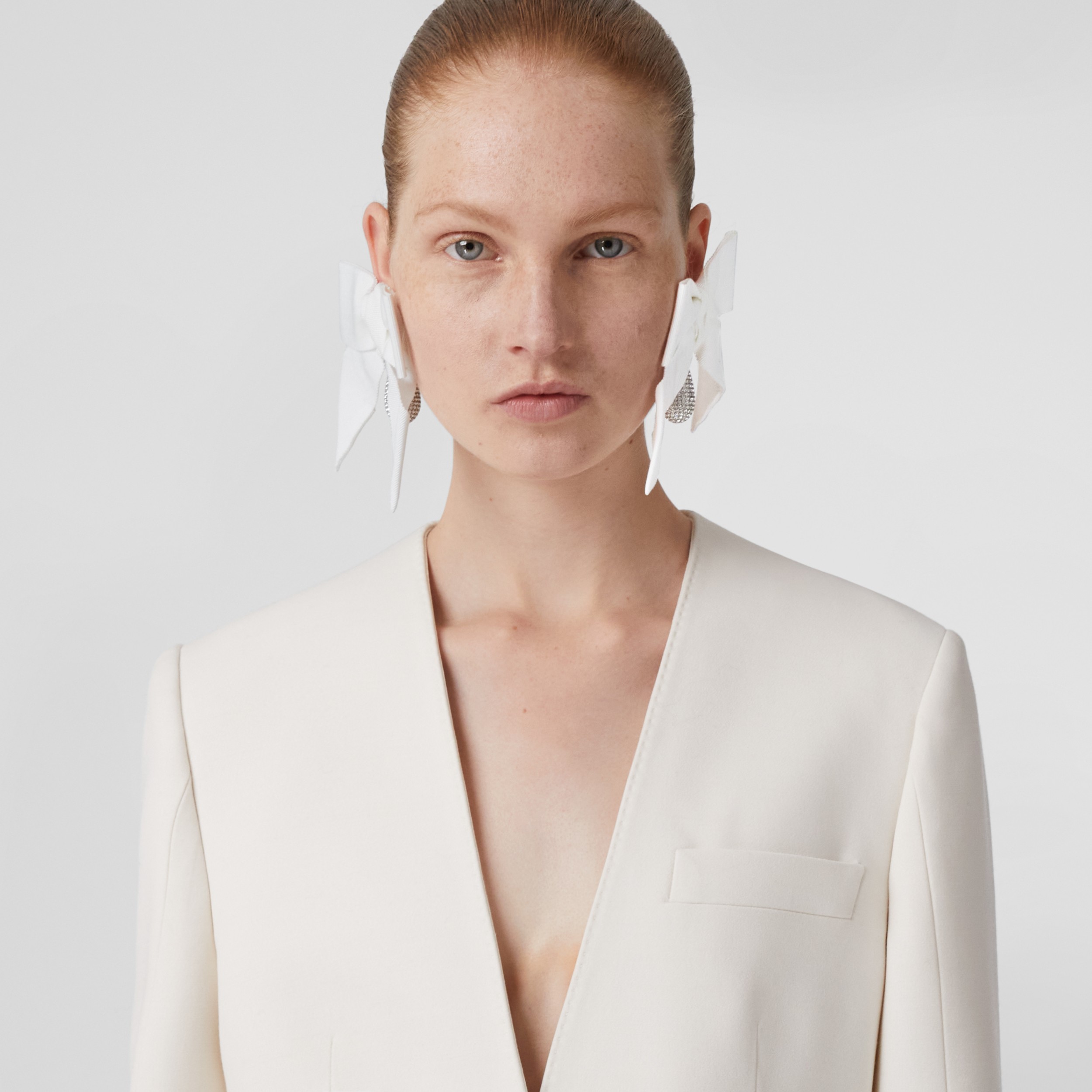 Wool Silk Tailored Collarless Jacket in Natural White - Women | Burberry® Official - 2