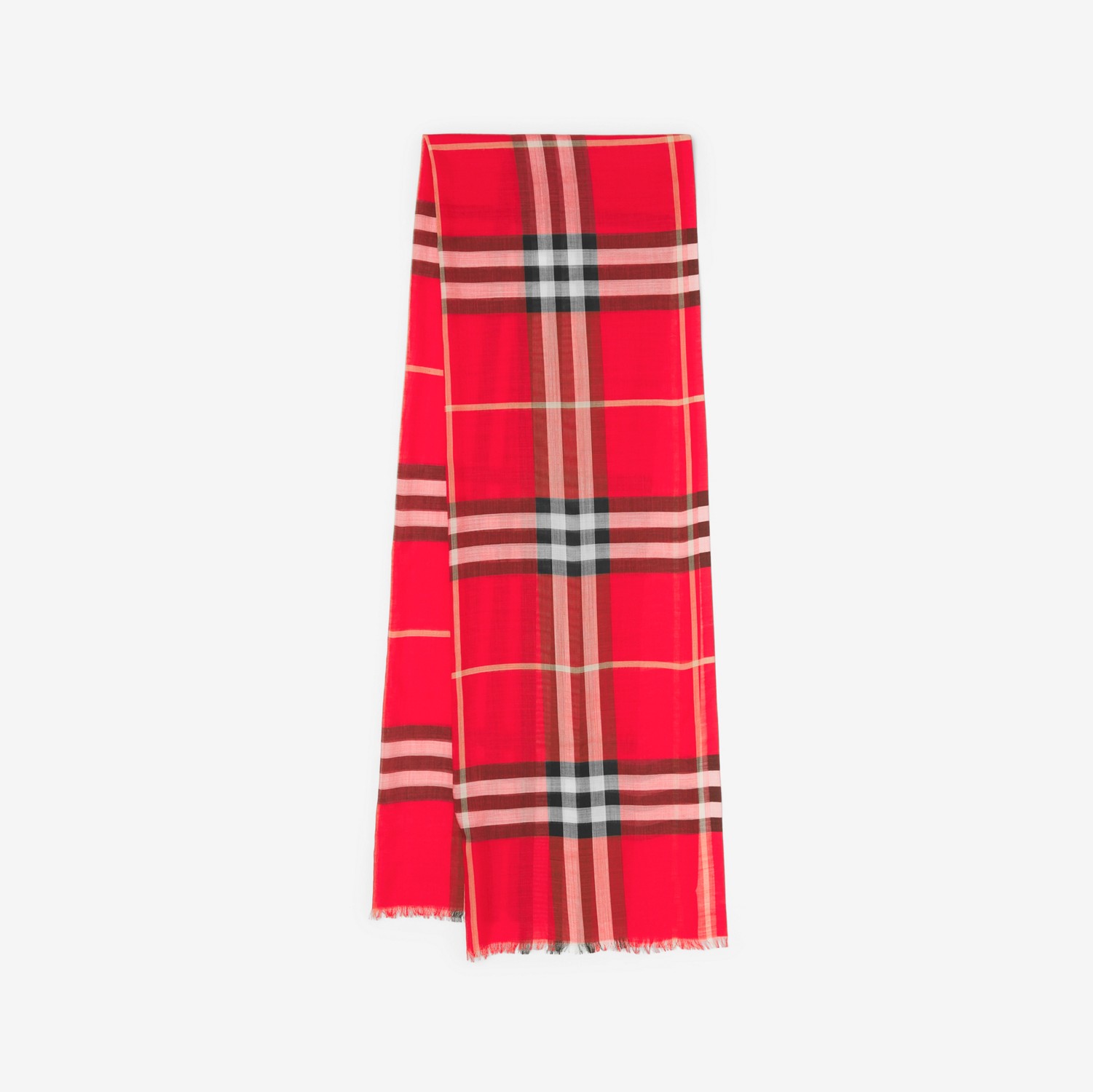 Lightweight Check Wool Silk Scarf in Bright Red/black | Burberry® Official
