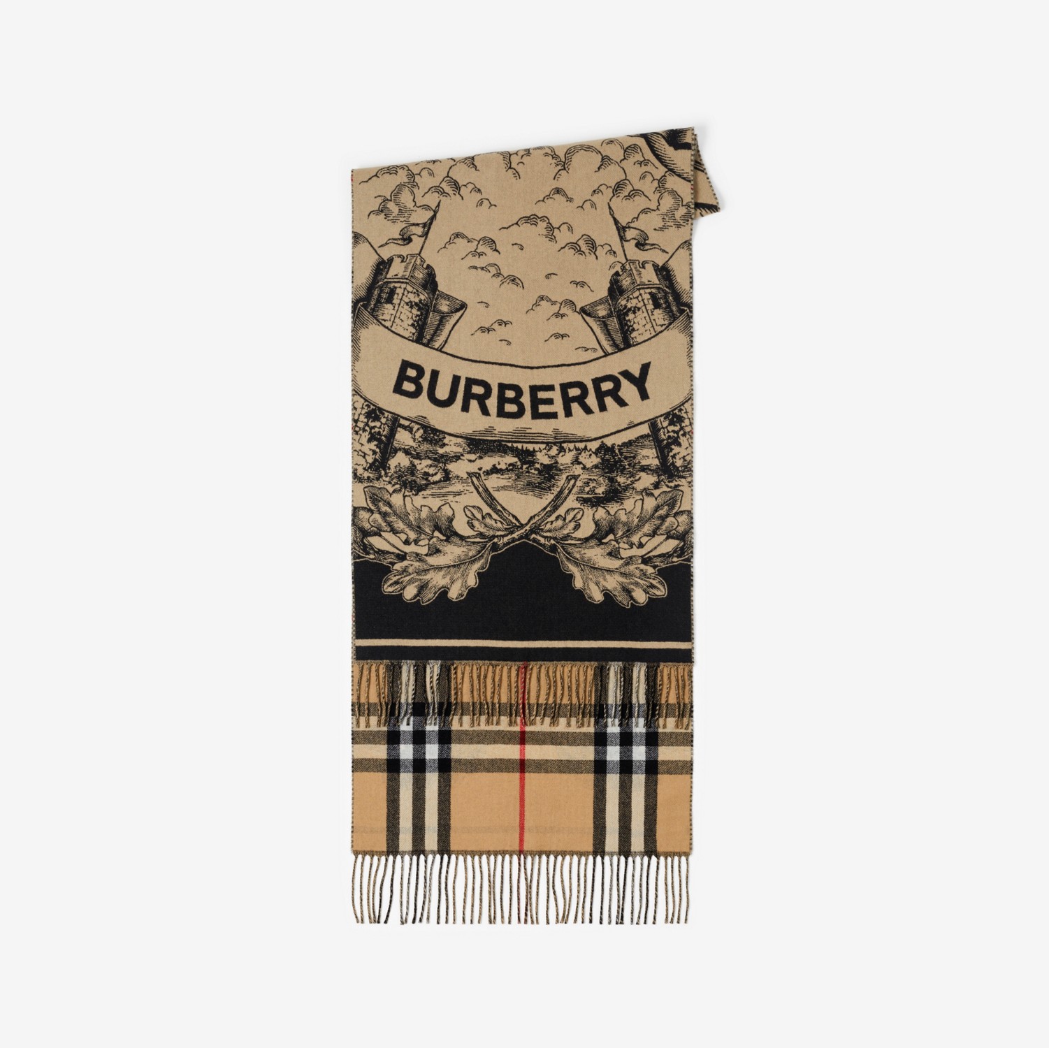 双面两用马术骑士徽标羊绒围巾 (典藏米色) | Burberry® 博柏利官网