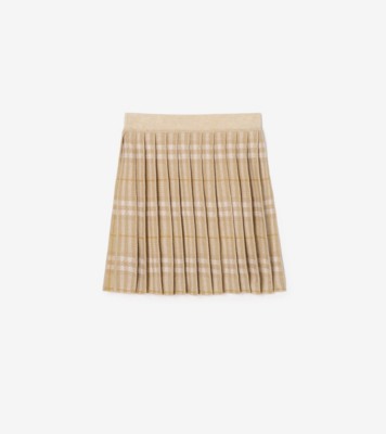 Pleated Check Wool Blend Skirt denim ®