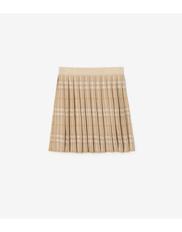 Pleated Check Wool Blend Skirt