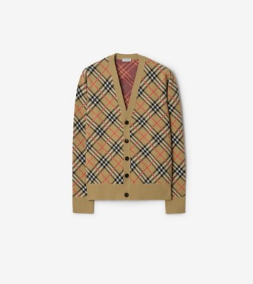Check Cotton Wool Cardigan in Sand beige - Men | Burberry® Official