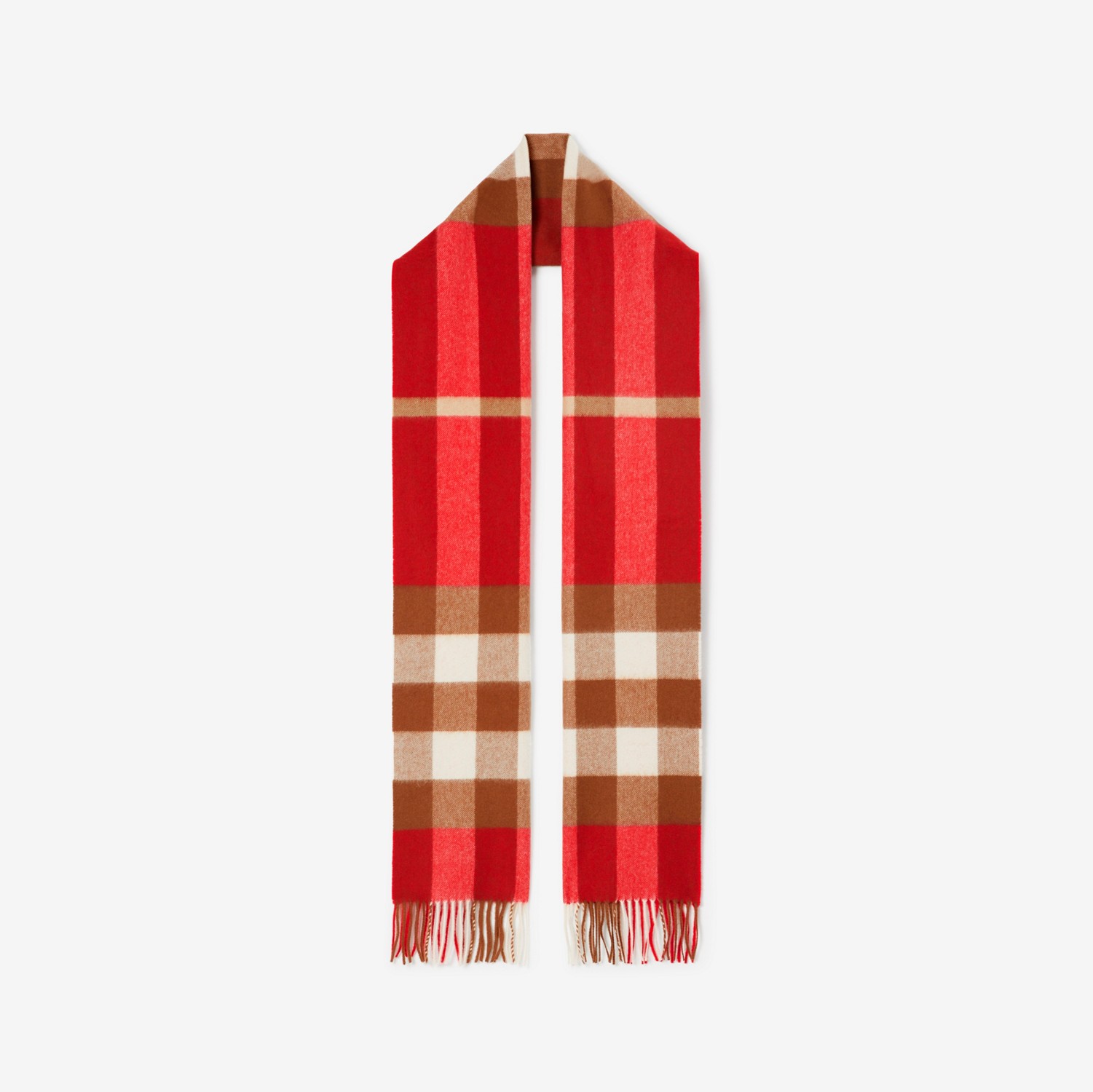 格纹羊绒围巾 (亮红色) | Burberry® 博柏利官网