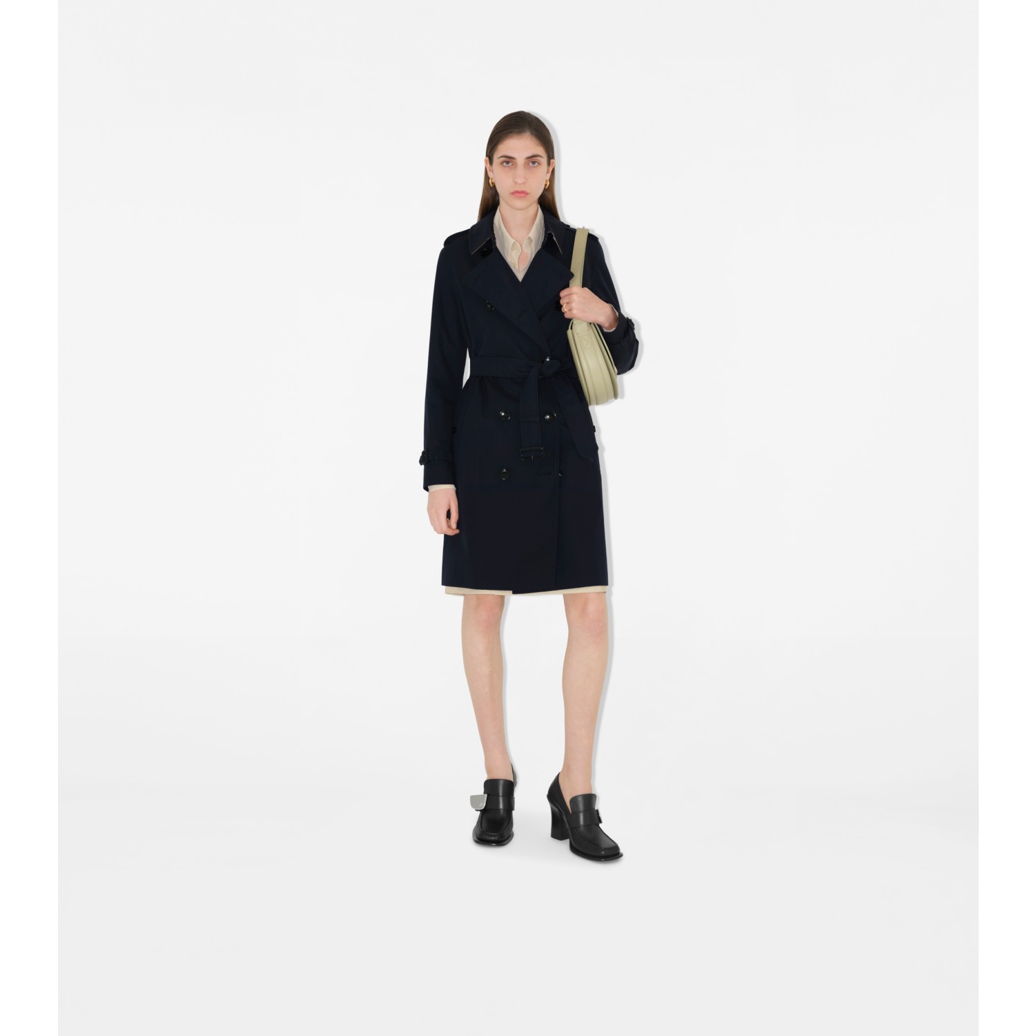 Mid length Kensington Heritage Trench Coat in Coal blue Women Cotton Gabardine Burberry Official