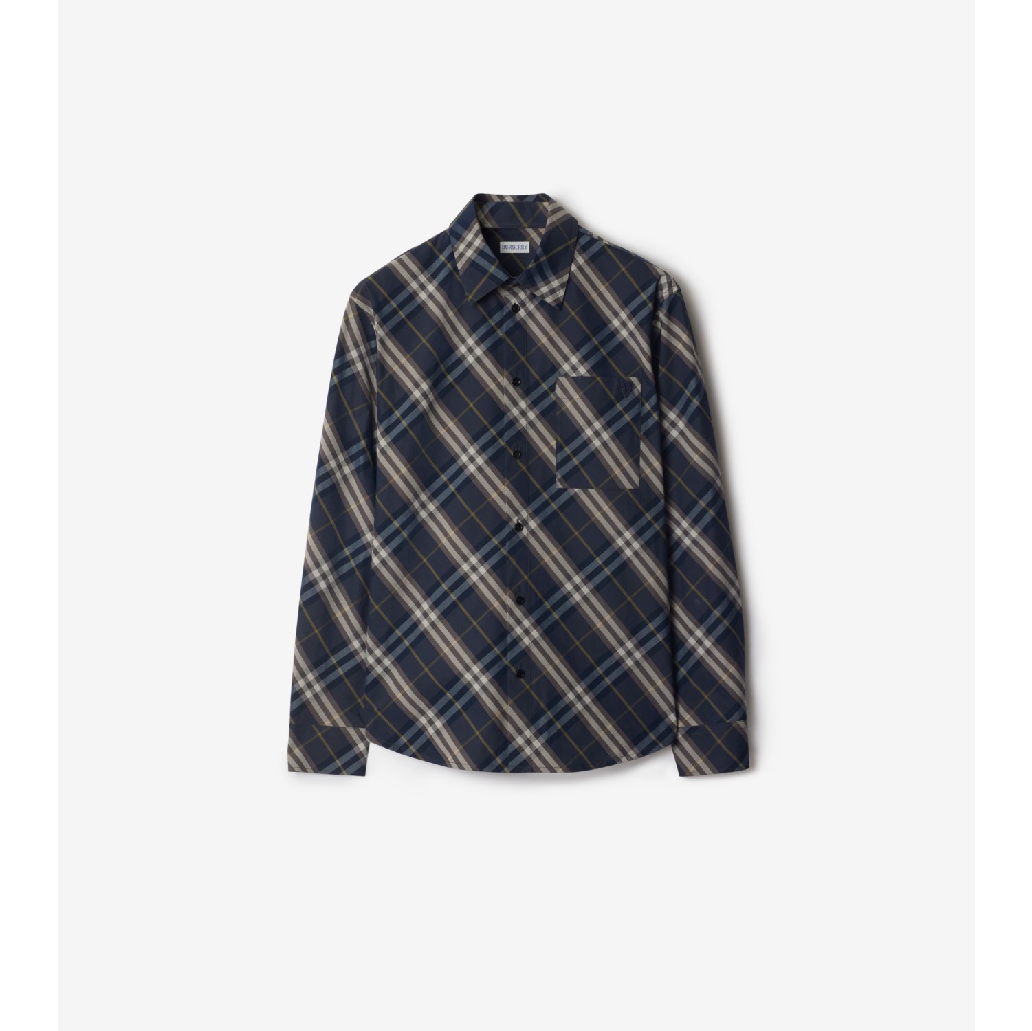 Relaxed Fit Check Cotton Shirt in Indigo Men Burberry Official