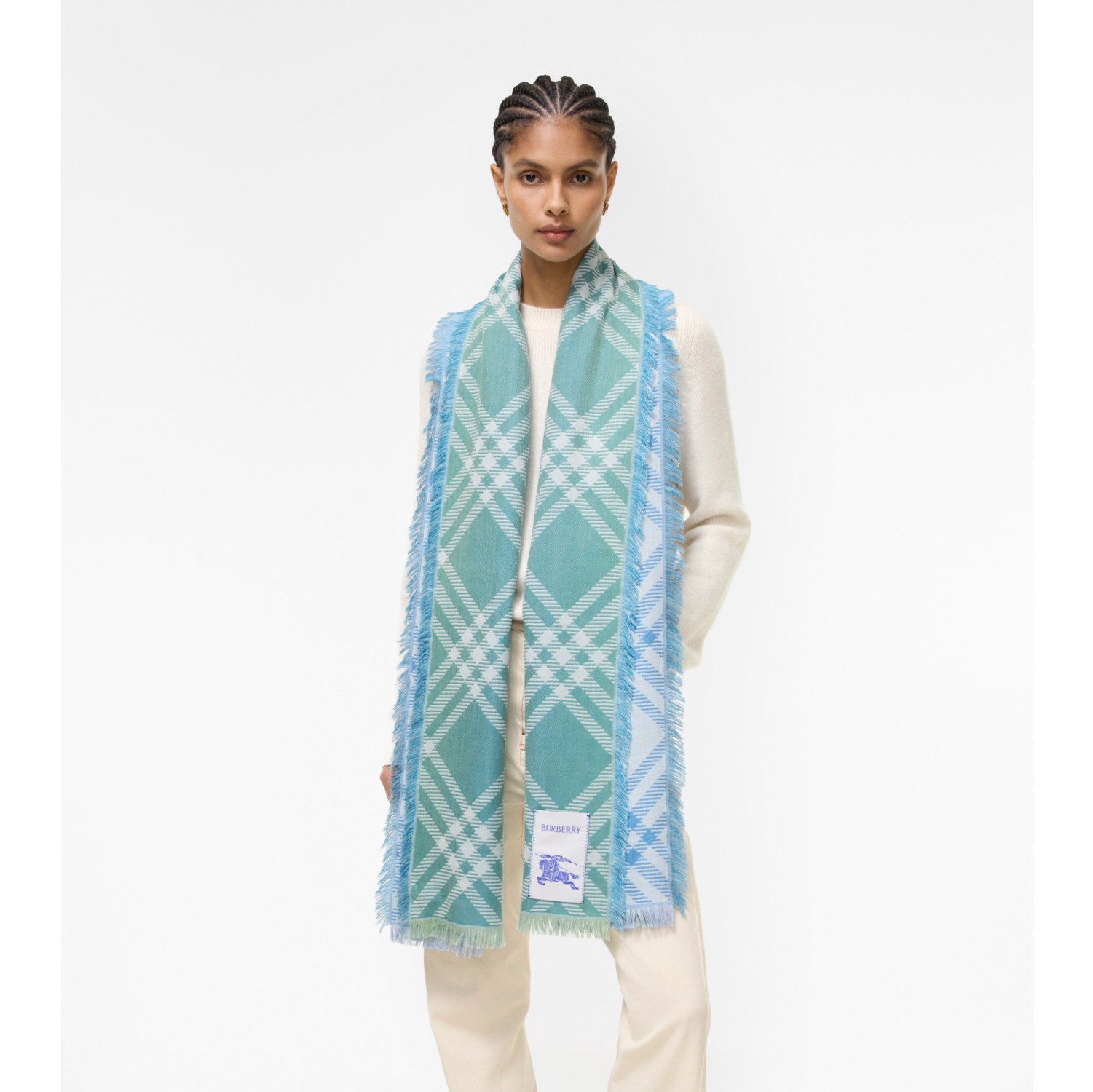 Gradient Check Wool Silk Scarf in Racquet green | Burberry® Official