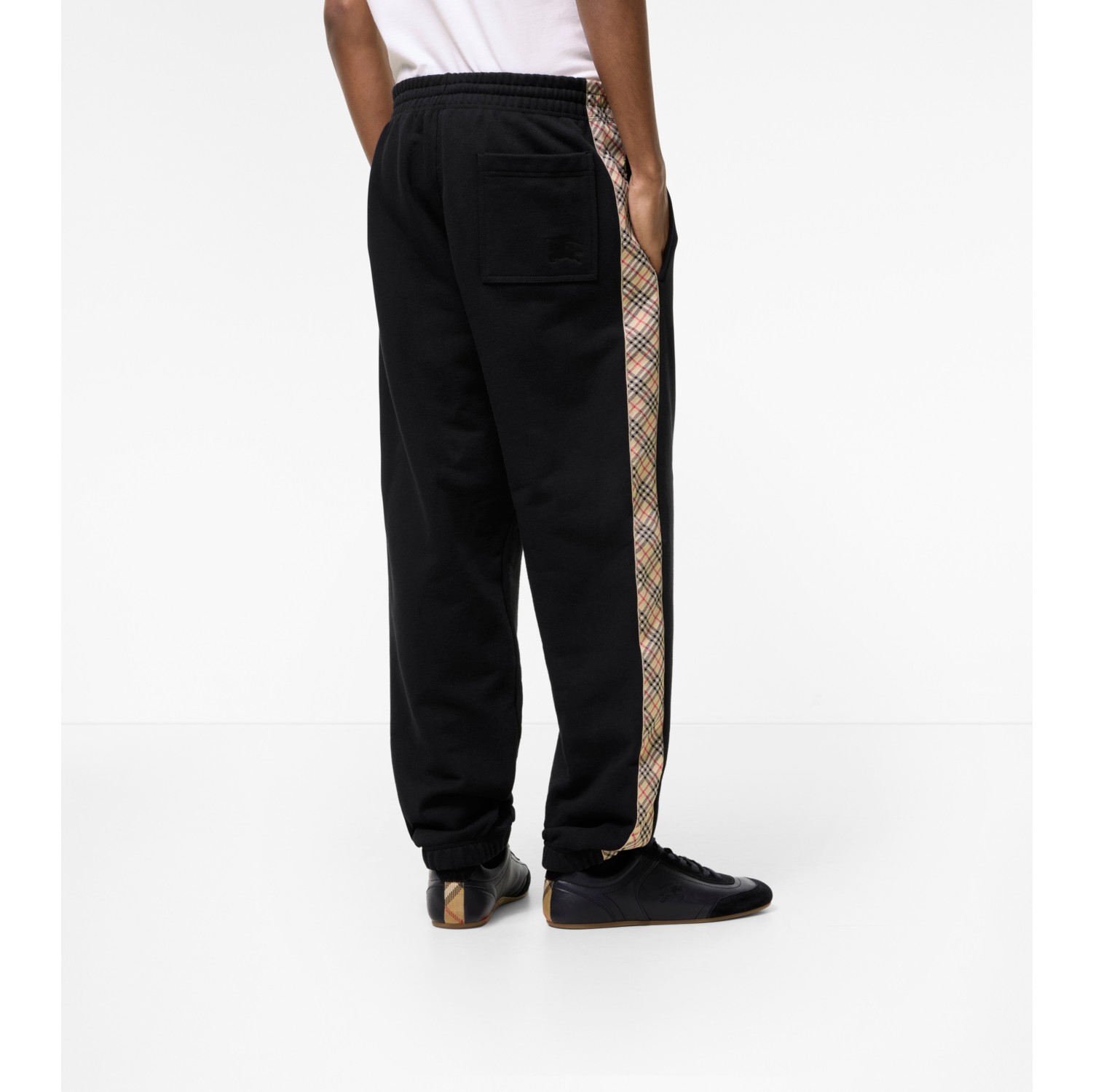 Check Trim Cotton Jogging Pants in Black - Men | Burberry® Official