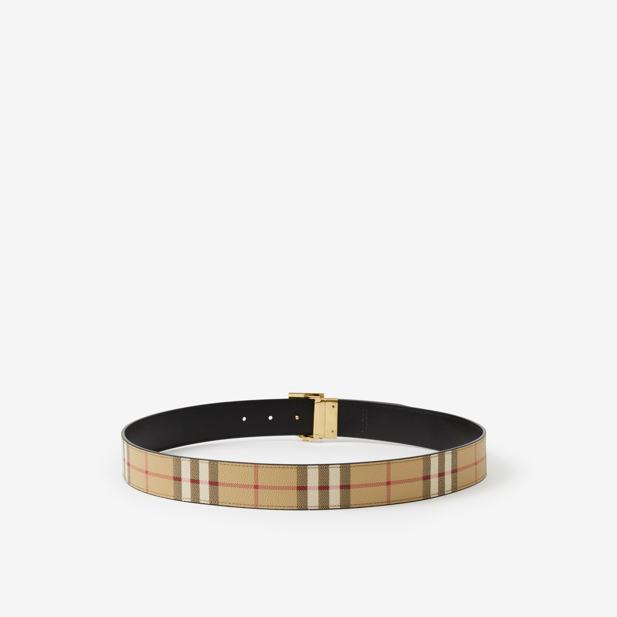Check and Leather Reversible TB Belt in Archive Beige/gold - Men | Burberry® Official - 2
