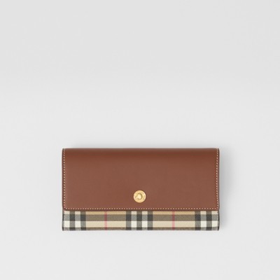 Vintage Check and Leather Continental Wallet in Black - Women 