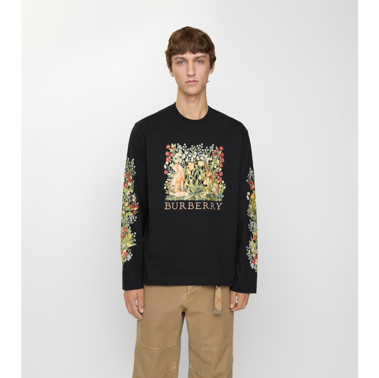 Langärmeliges Baumwoll-T-Shirt mit Waldmotiv