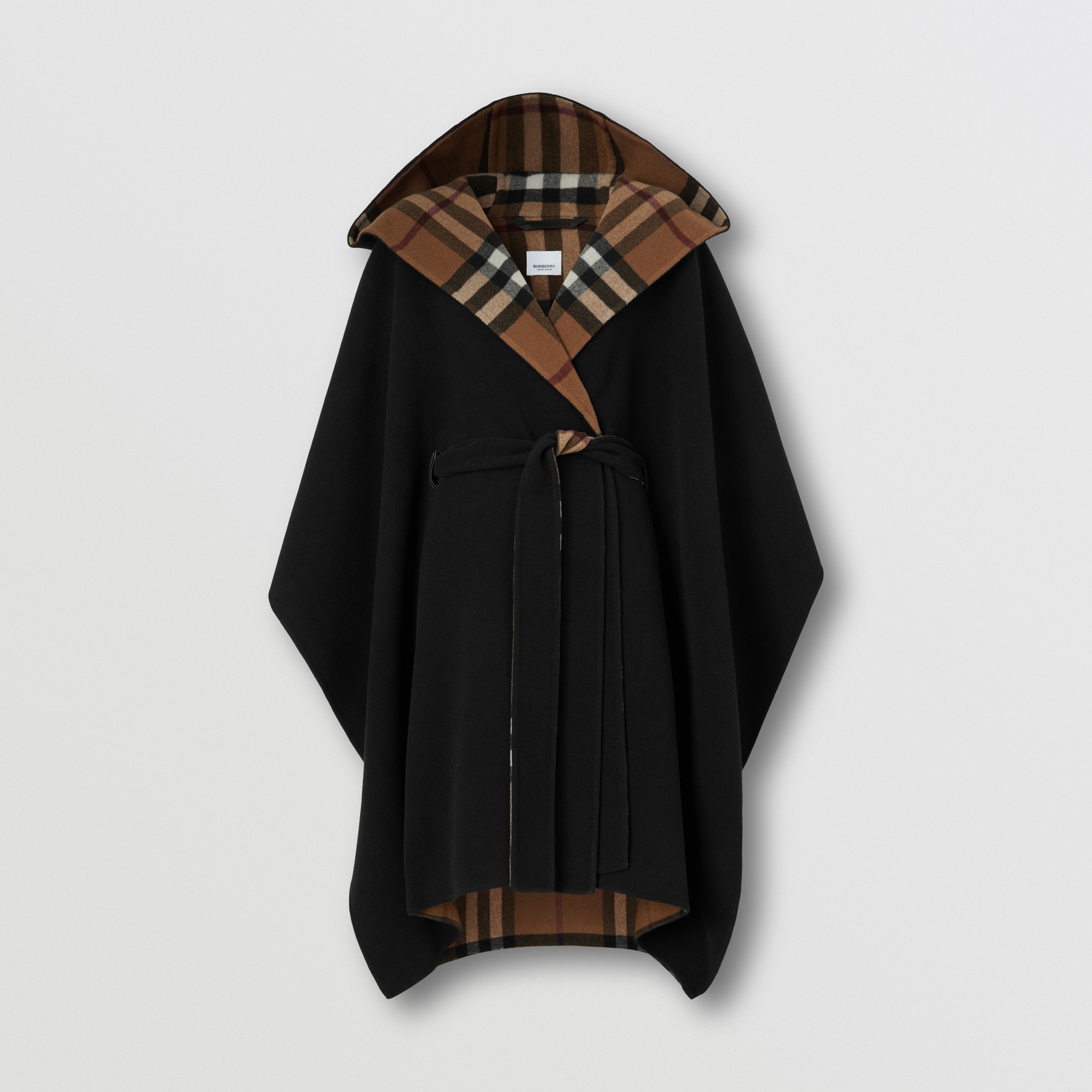 Reversible Check Wool Hooded Cape in Birch Brown | Burberry® Official - 4