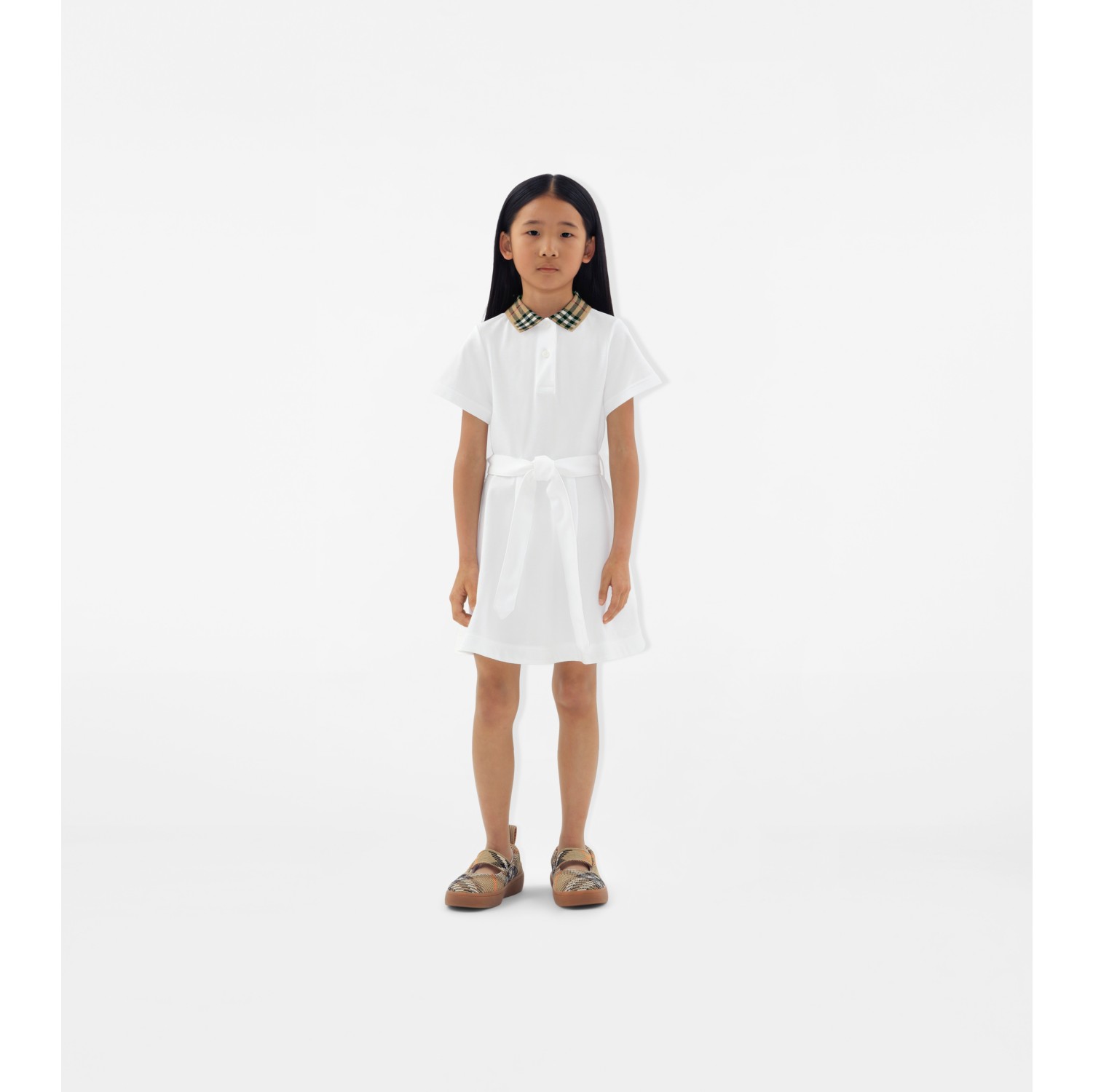 Check Collar Cotton Polo Shirt Dress in White | Burberry® Official