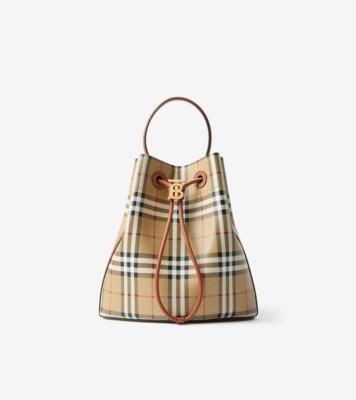 Burberry Check and Leather TB Belt in Archive Beige/briar Brown