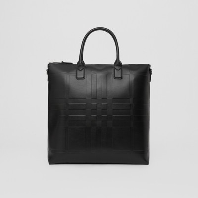 Embossed Check Leather Tote