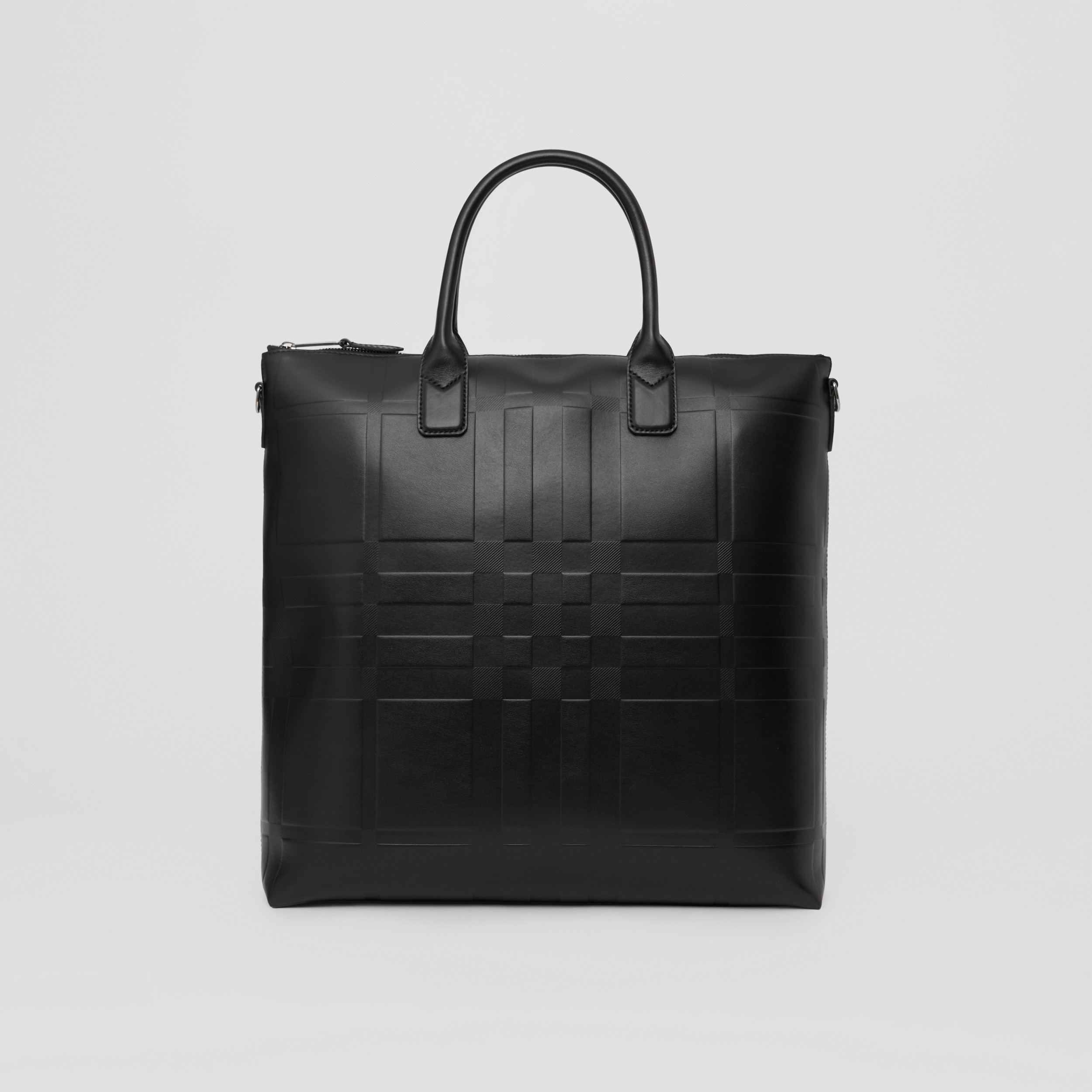 Embossed Check Leather Tote in Black - Men | Burberry® Official - 1