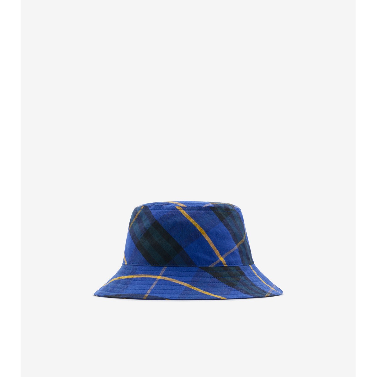 Shop Burberry Check Linen Bucket Hat In Bright Navy
