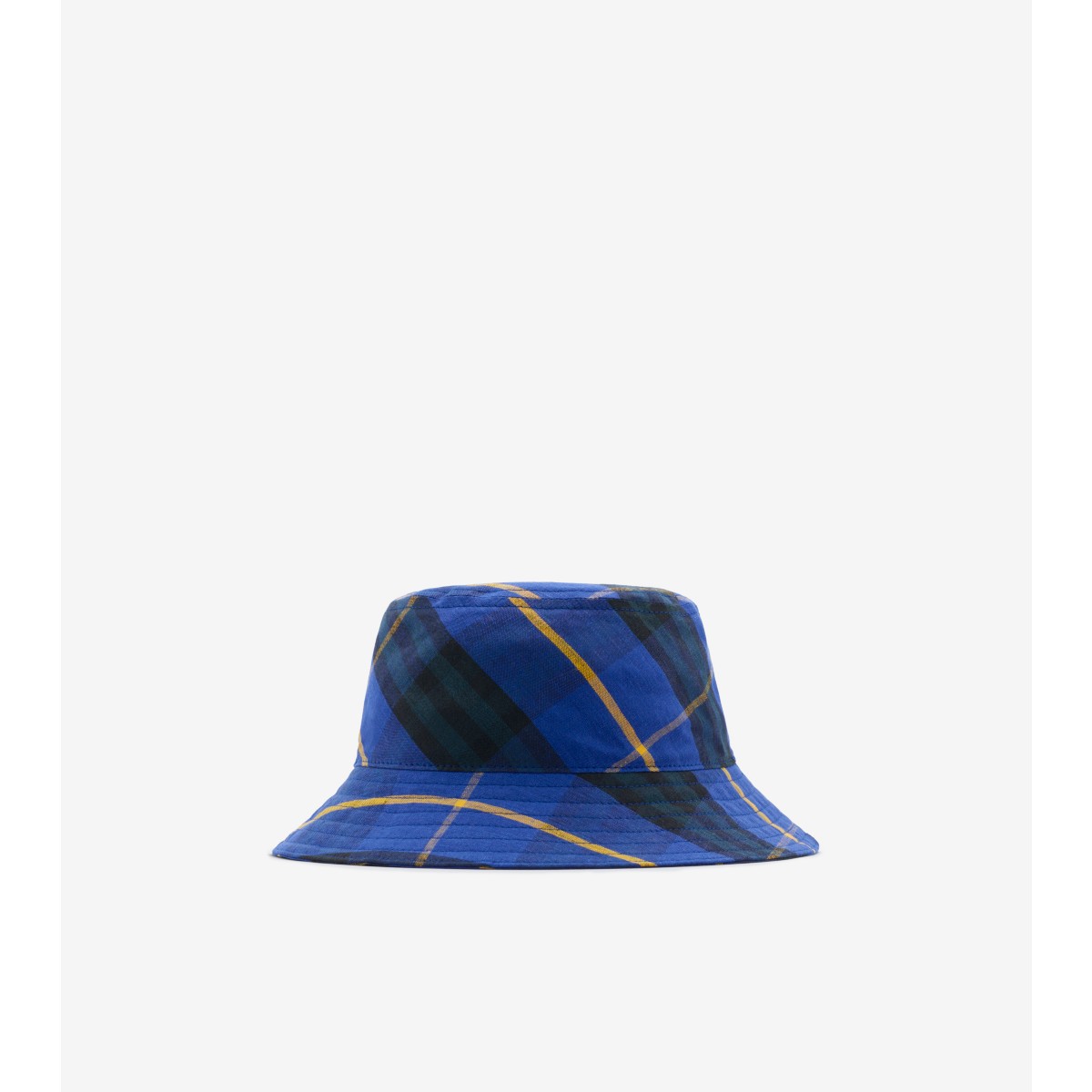 Burberry Blue Checked Linen Bucket Hat In Bright Navy