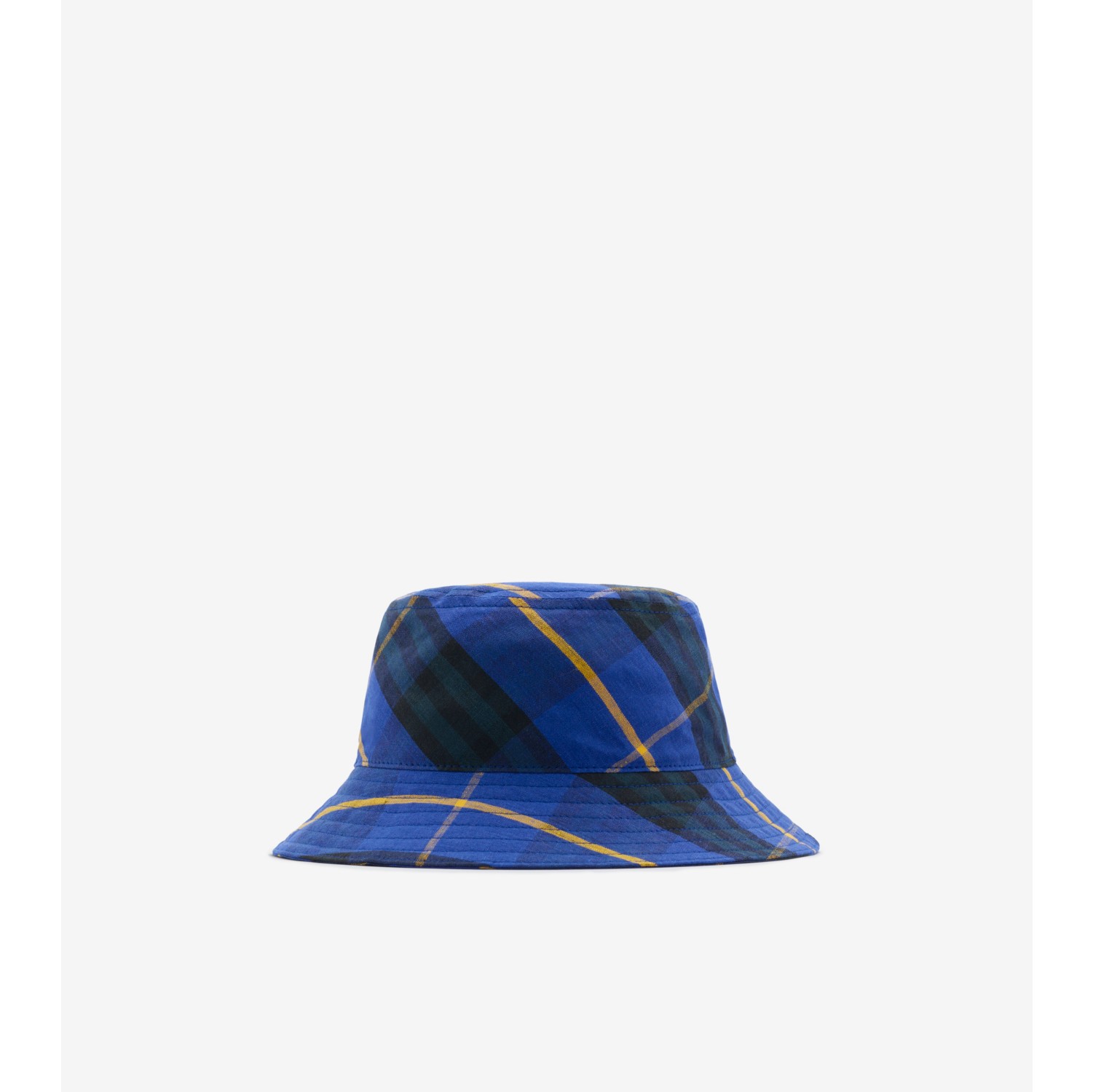 Check Linen Bucket Hat in Bright navy Men Burberry Official