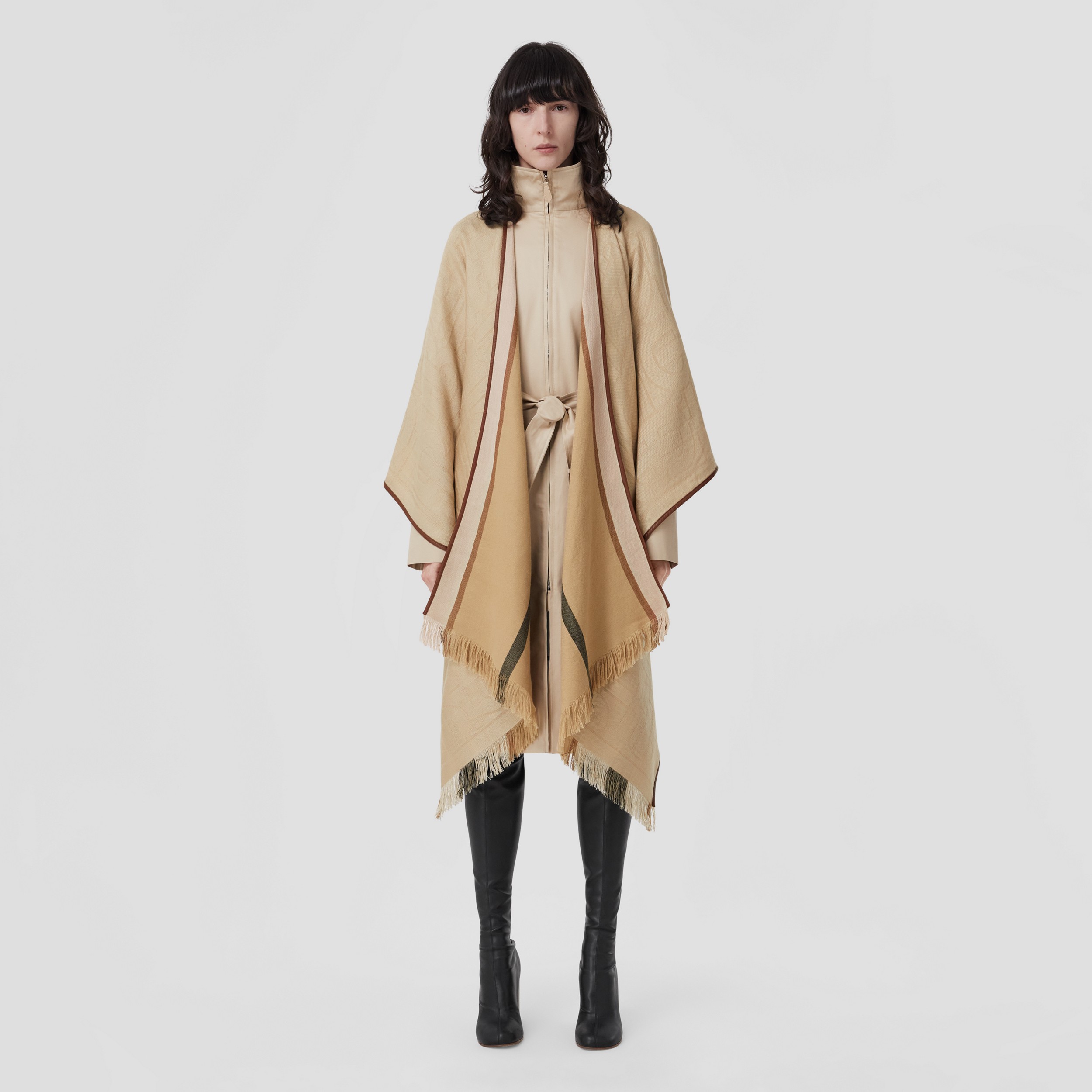 Reversible Monogram Cashmere Silk Jacquard Cape in Archive Beige | Burberry® Official - 1