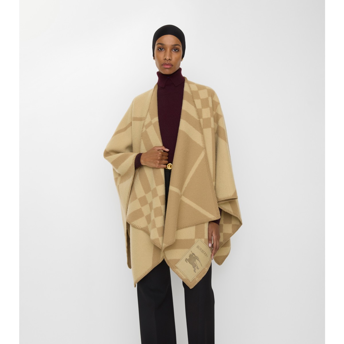  Check Wool Cashmere Cape