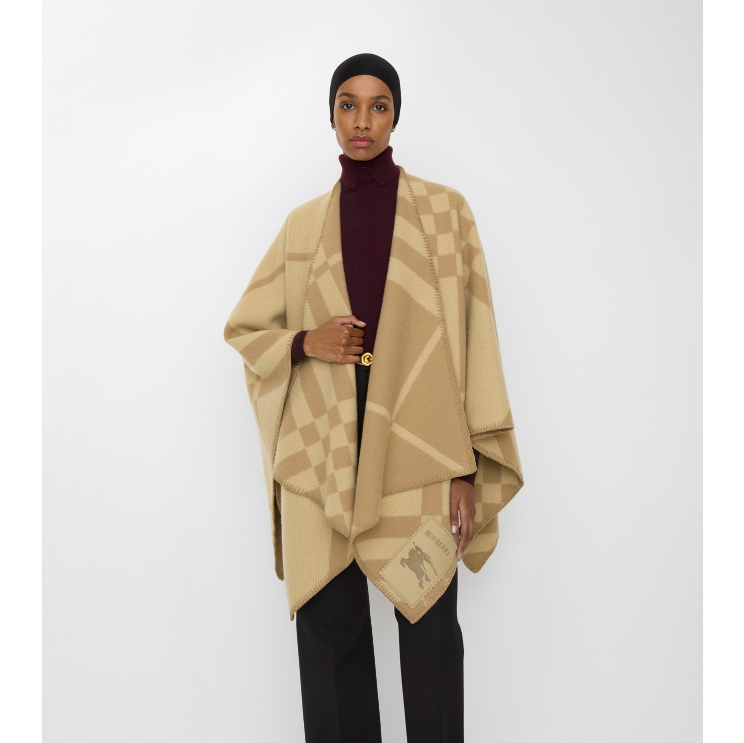 Check Wool Cashmere Cape