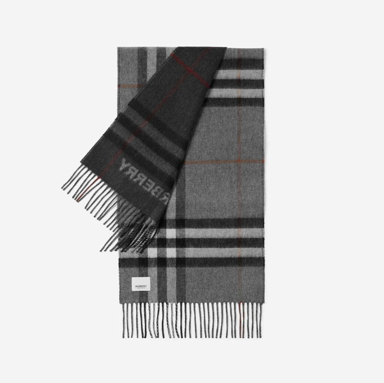 对比感格纹羊绒围巾 (灰色 / 炭色) | Burberry® 博柏利官网