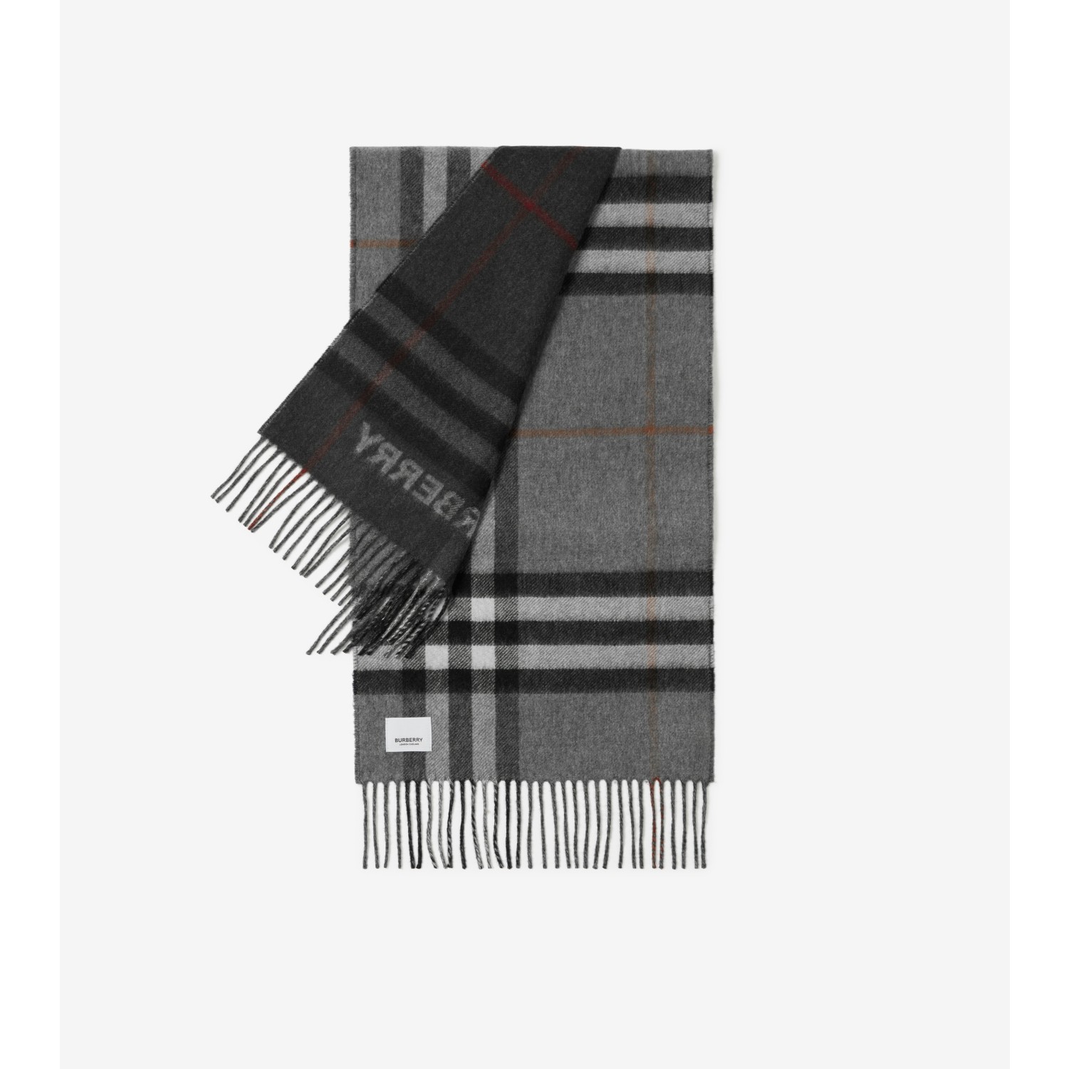 Contrast Check Cashmere Scarf in Grey charcoal Burberry Official