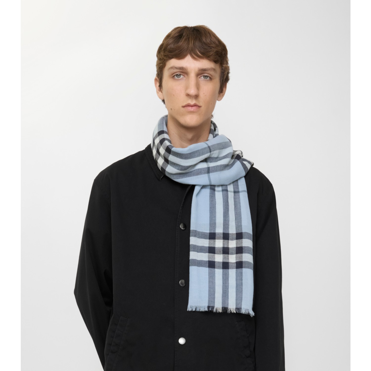 Wide Check Wool Scarf