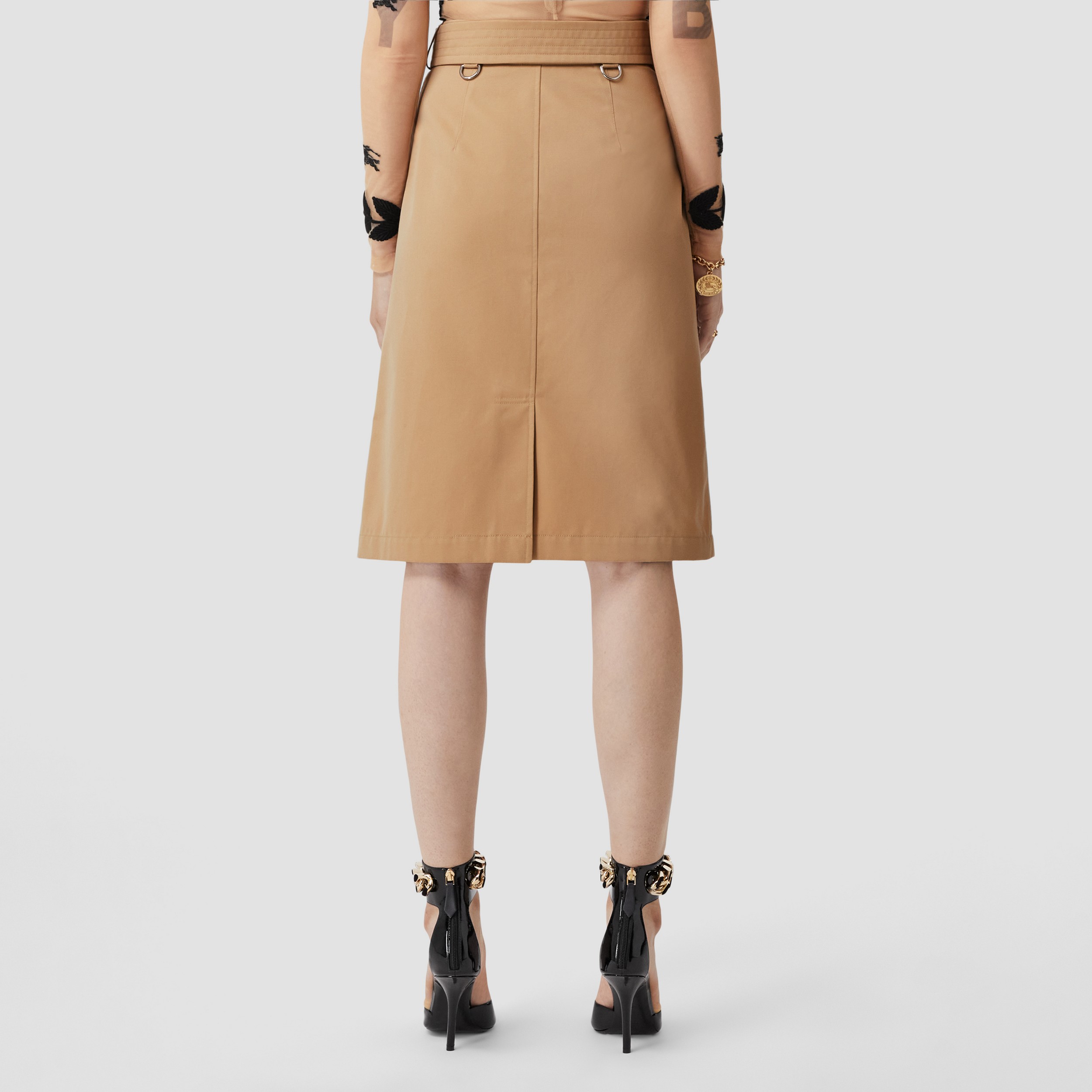Custom Fit Cotton Gabardine Trench Skirt in Honey - Women | Burberry® Official - 3