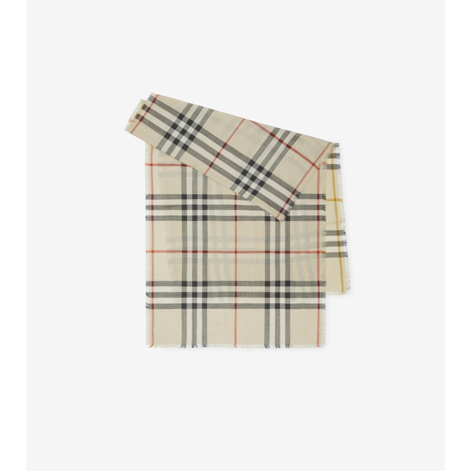 Reversible Check Wool Silk Scarf in Stone Burberry Official