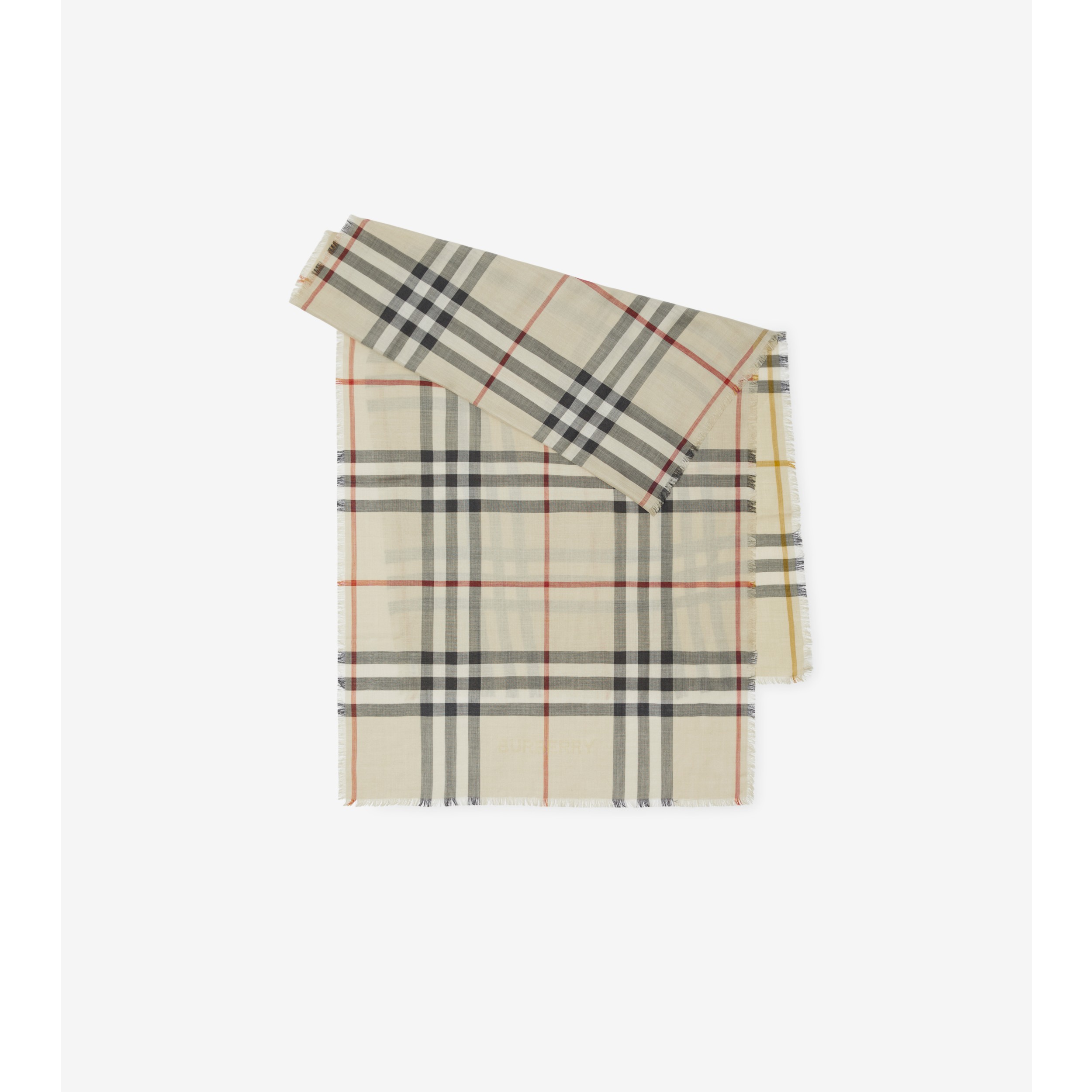 Burberry - Lightweight Check Wool & Silk Scarf Beige