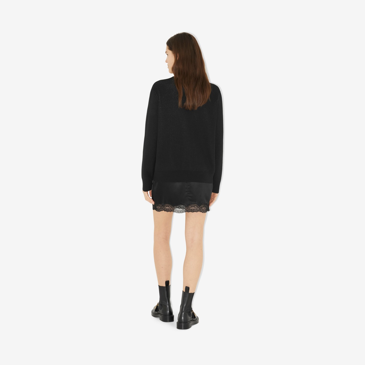 Cardigan oversize en jacquard de laine et coton à logo (Noir) - Femme | Site officiel Burberry®