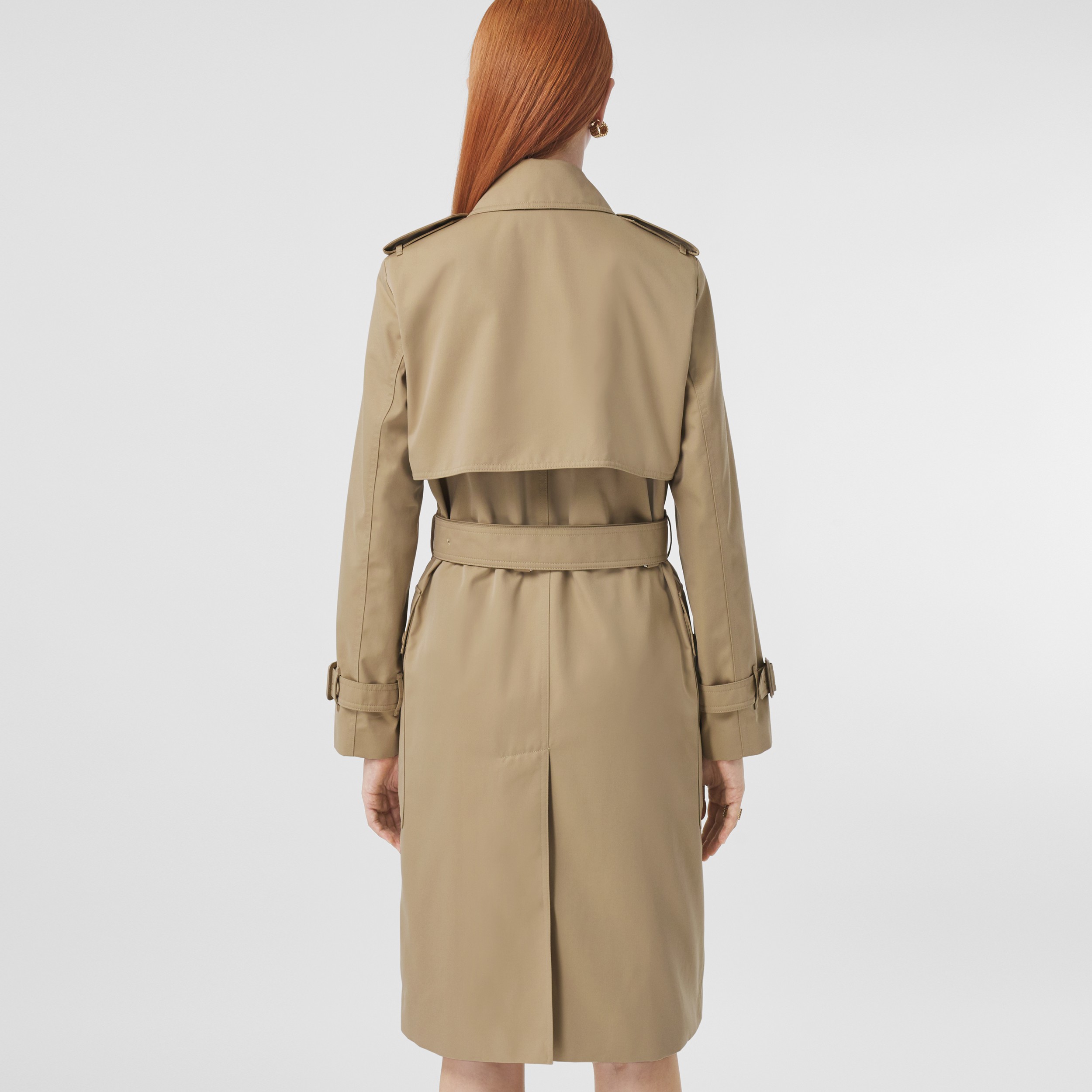 Trench coat in gabardine di cotone con pannelli con motivo tartan (Miele) - Donna | Sito ufficiale Burberry® - 3