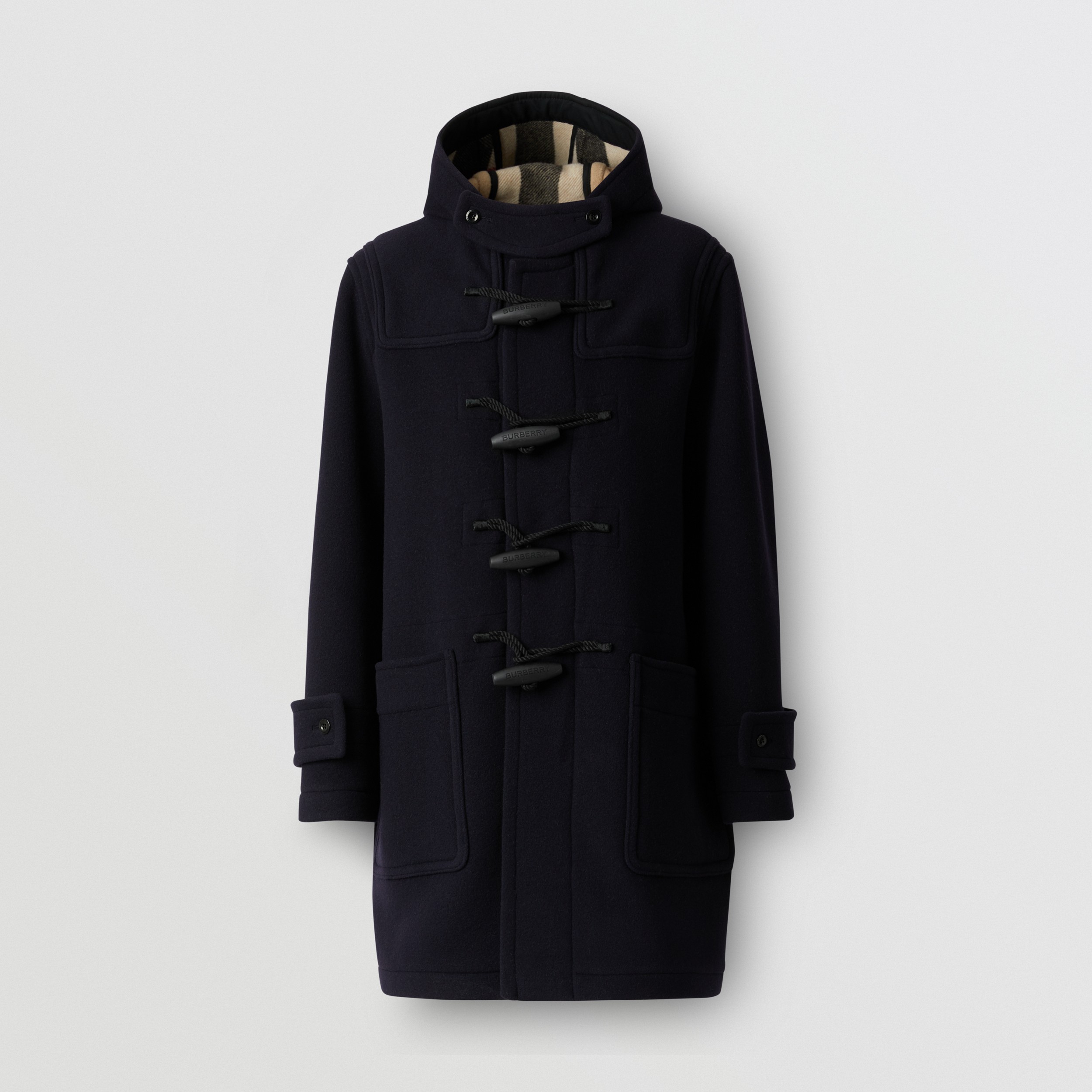 Exaggerated Check-lined Technical Wool Duffle Coat in Navy - Men | Burberry® Official - 4