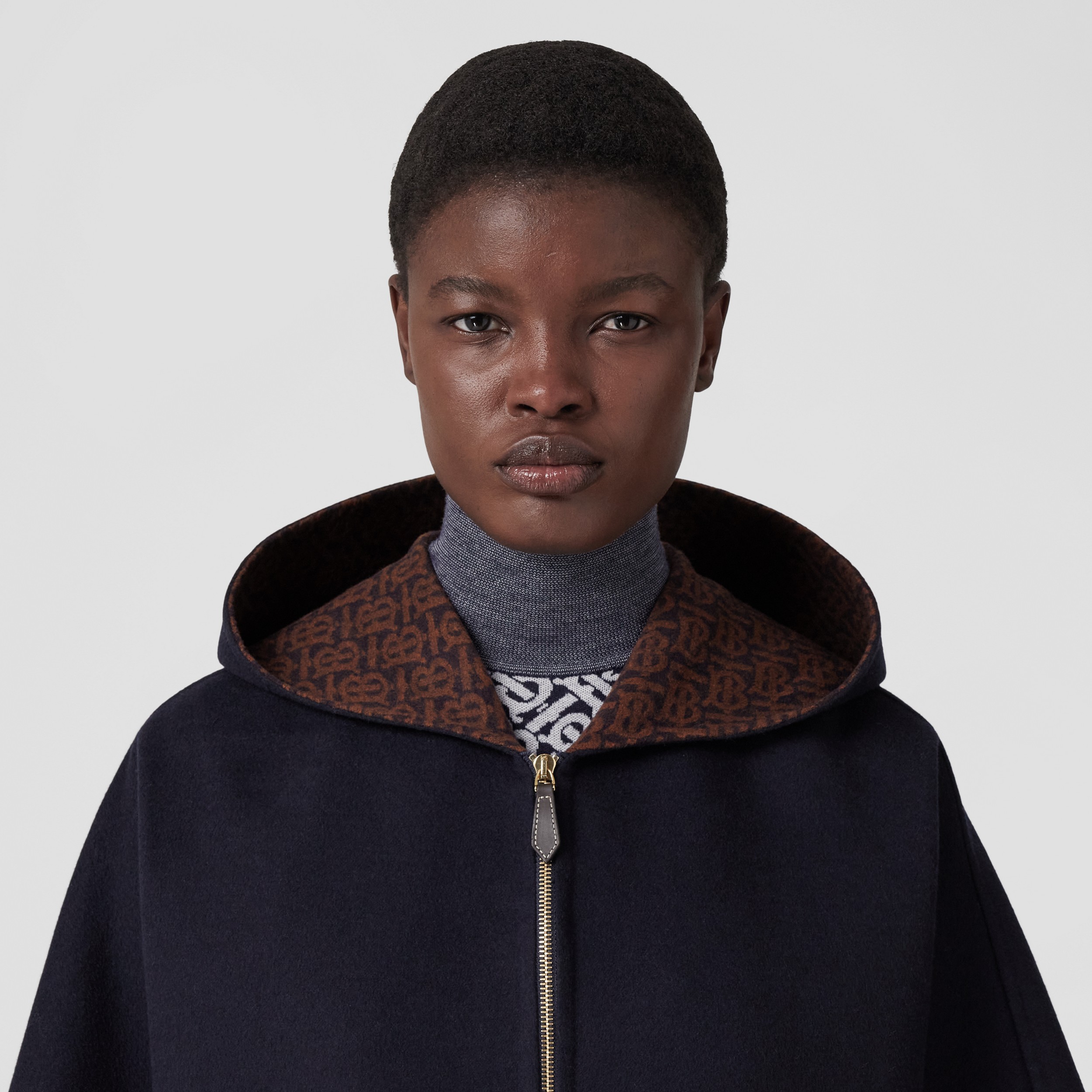 Wool Cashmere Oversized Hooded Cape in Dark Charcoal Blue - Women | Burberry® Official - 2