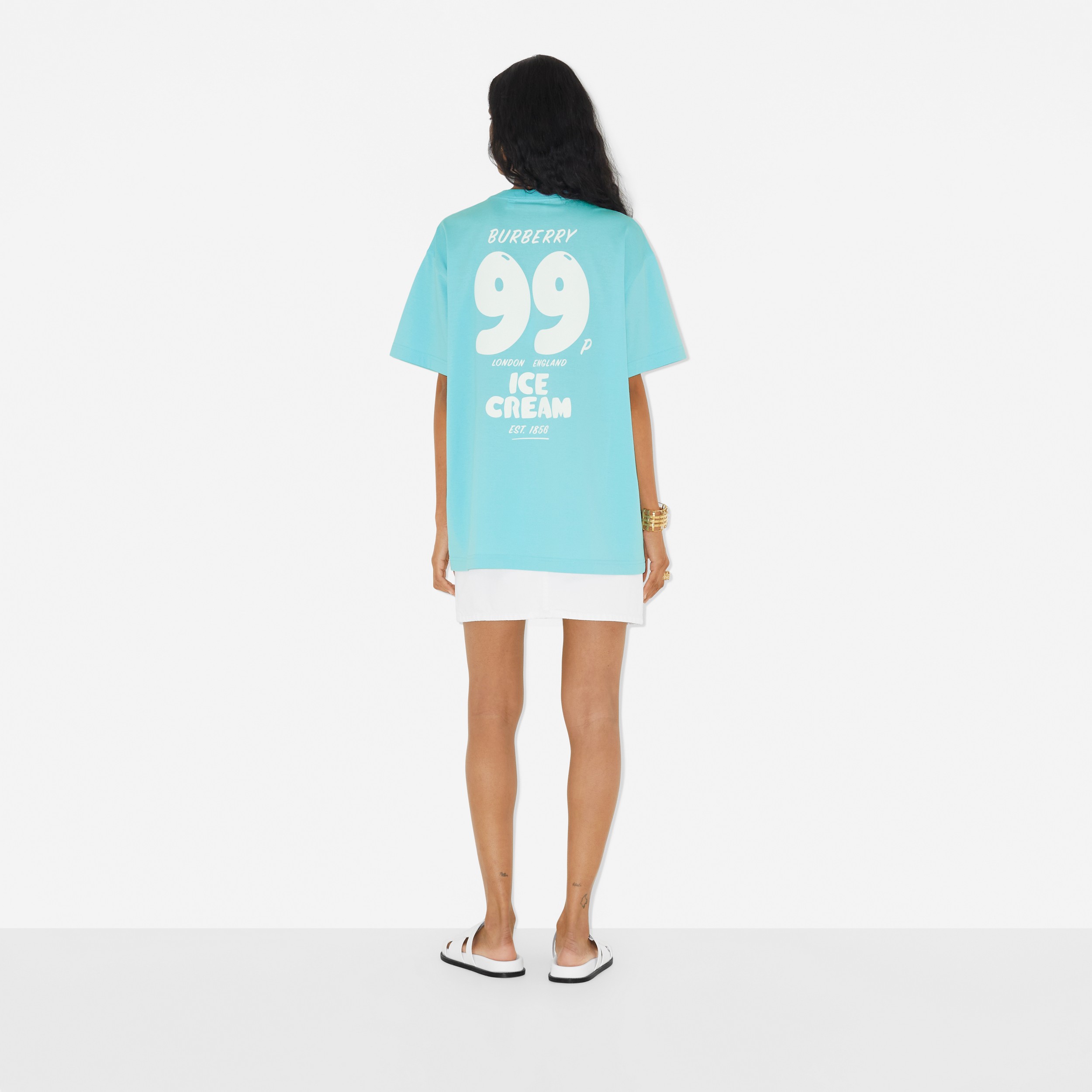 아이스크림 프린트 코튼 티셔츠 (브라이트 토파즈 블루) - 여성 | Burberry® - 4