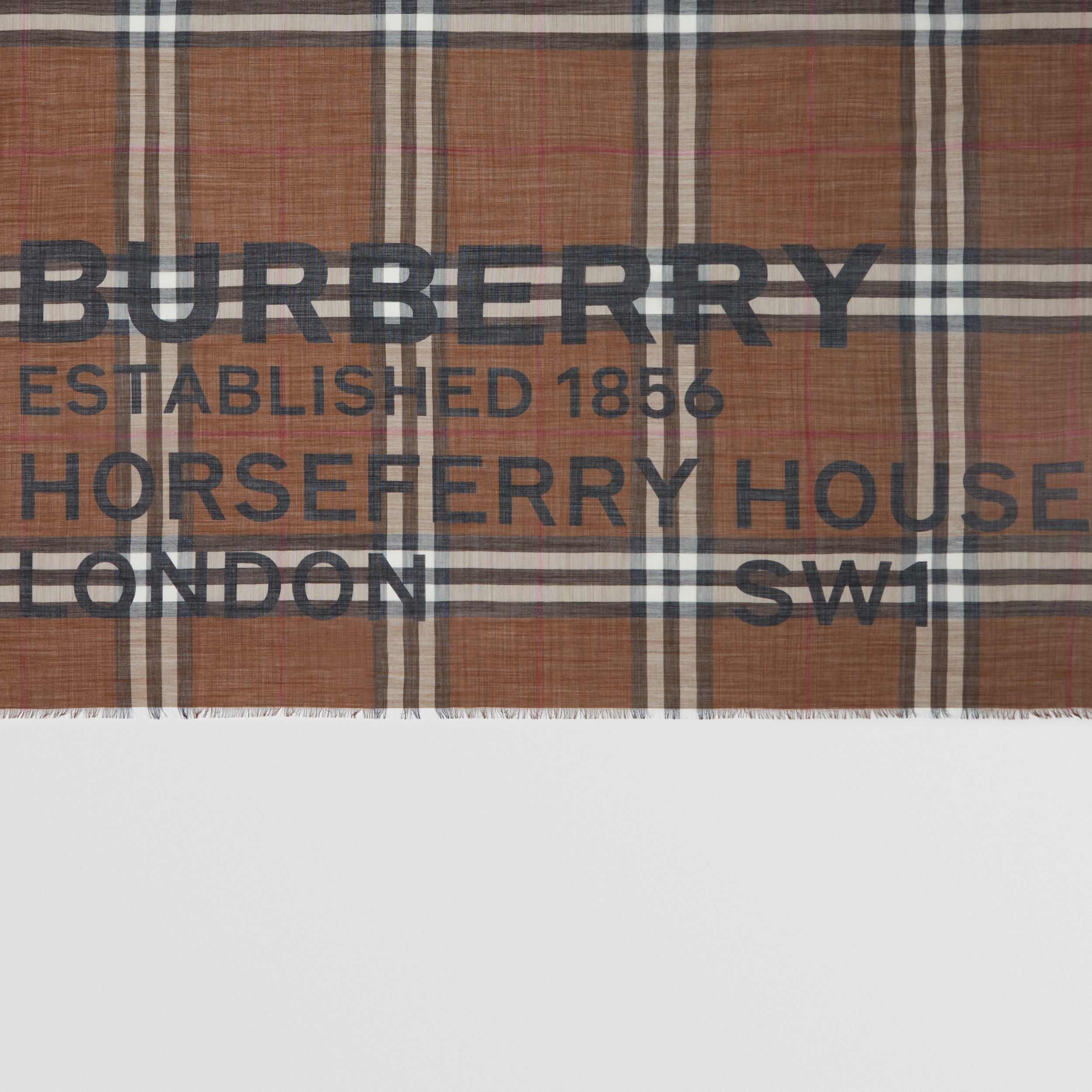 Horseferry Print Check Wool Silk Large Square Scarf in Dark Birch Brown | Burberry® Official - 2