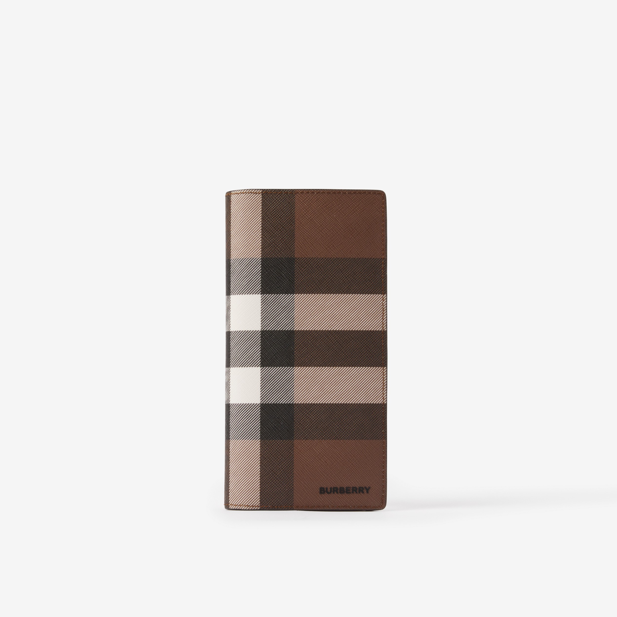 Check and Leather Continental Wallet in Dark Birch Brown | Burberry® Official - 1
