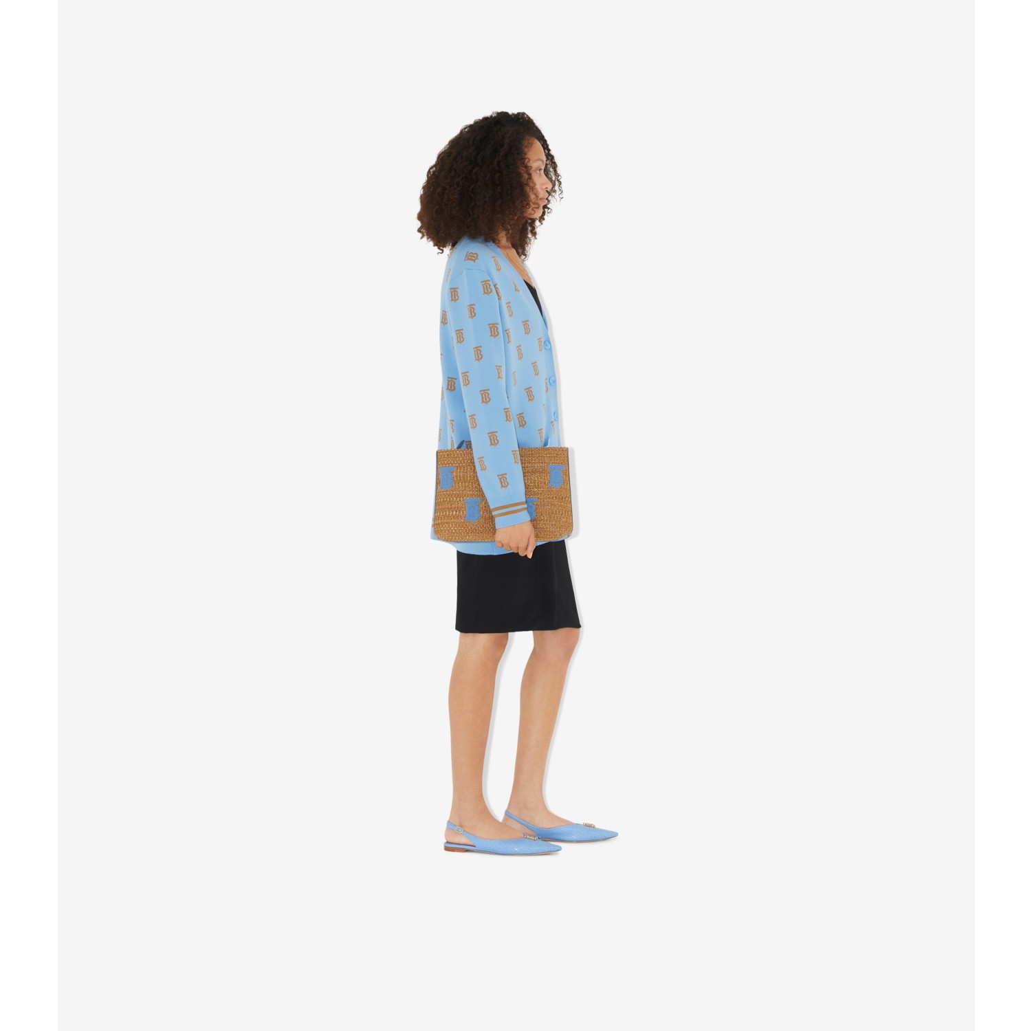 Cárdigan oversize en mezcla de lana y seda con monogramas (Azul Dedalera) - Mujer | Burberry® oficial