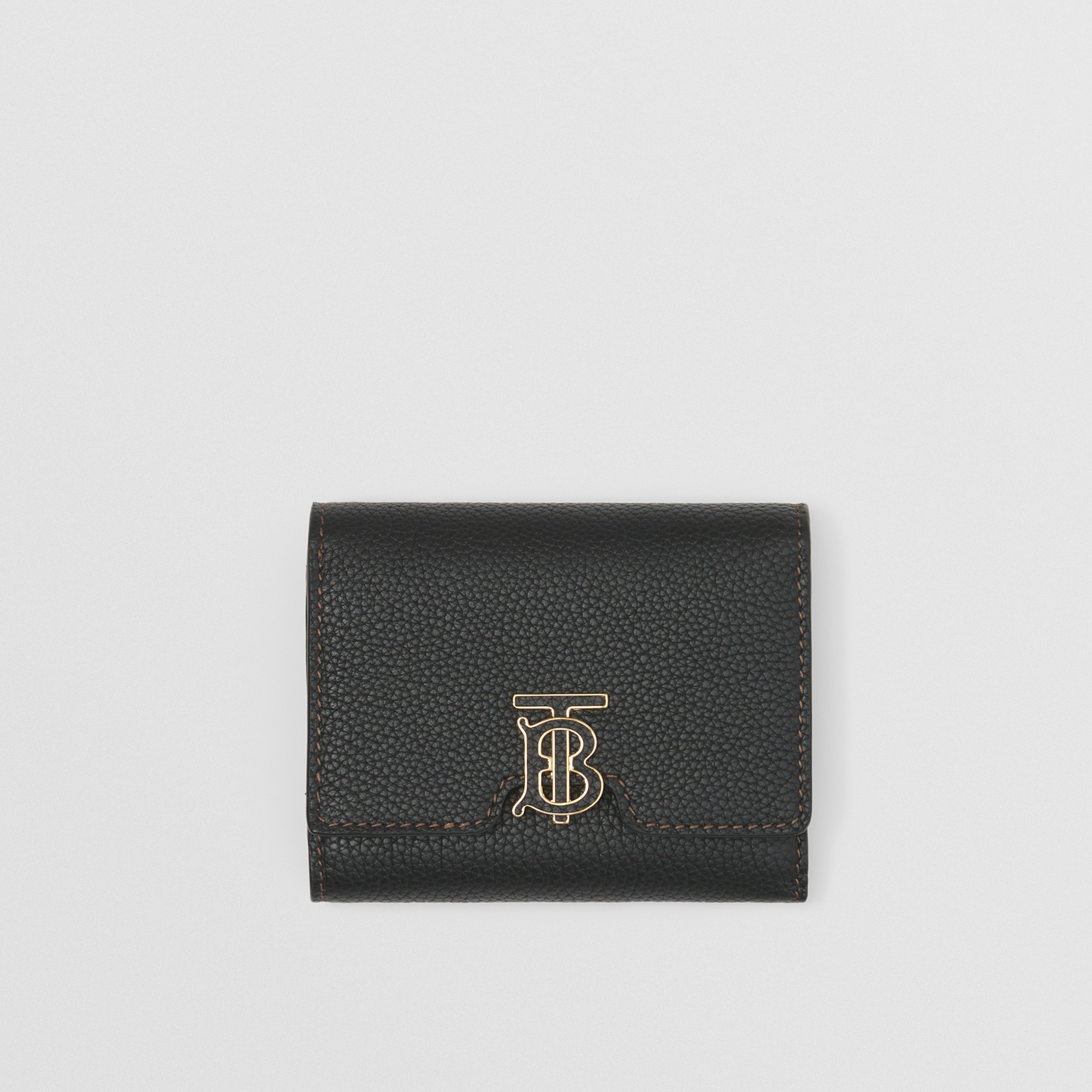Monogram Motif Grainy Leather Folding Wallet in Black - Women | Burberry® Official - 1