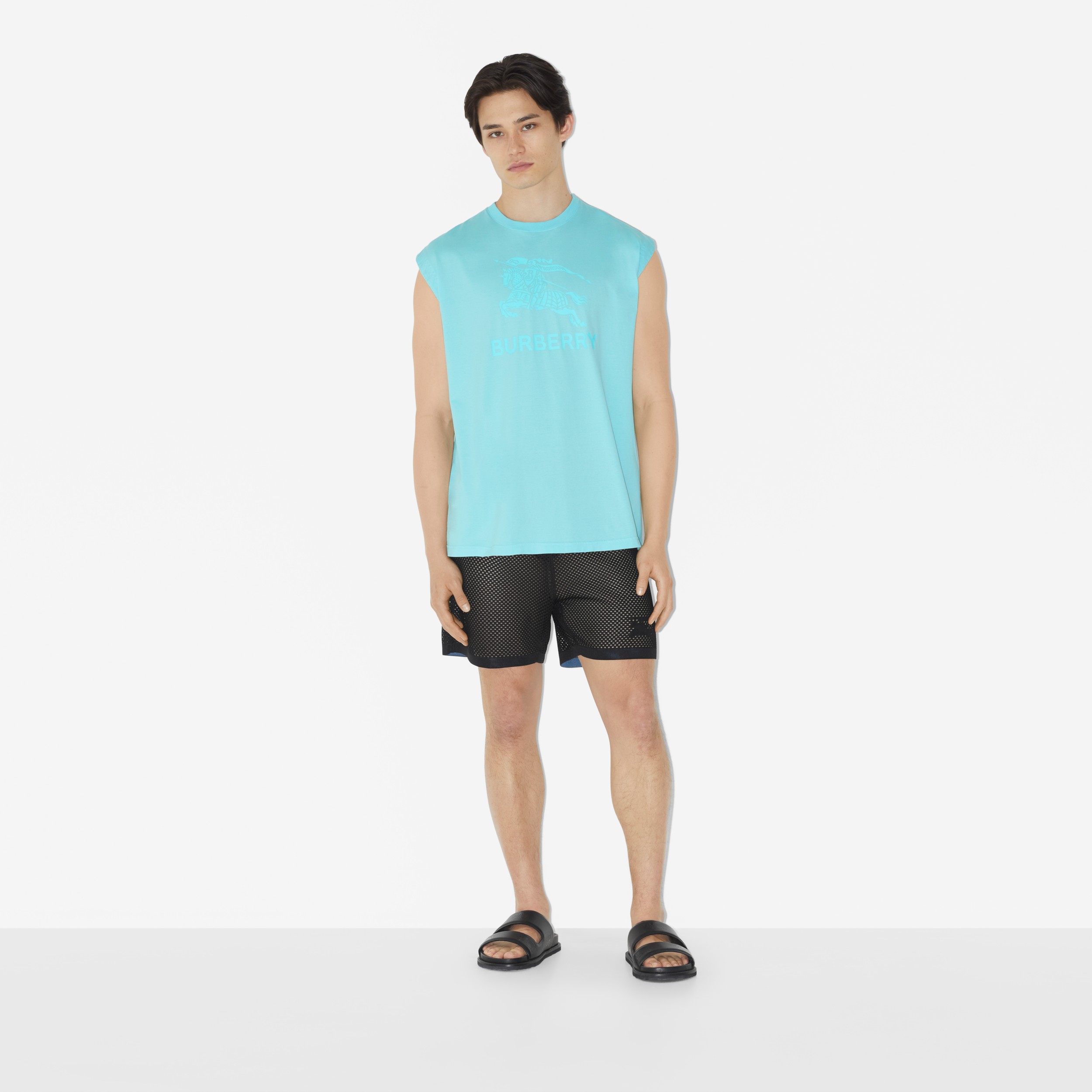 Blusa sem mangas de algodão com estampa Equestrian Knight (Azul Topásio Intenso) - Homens | Burberry® oficial - 2