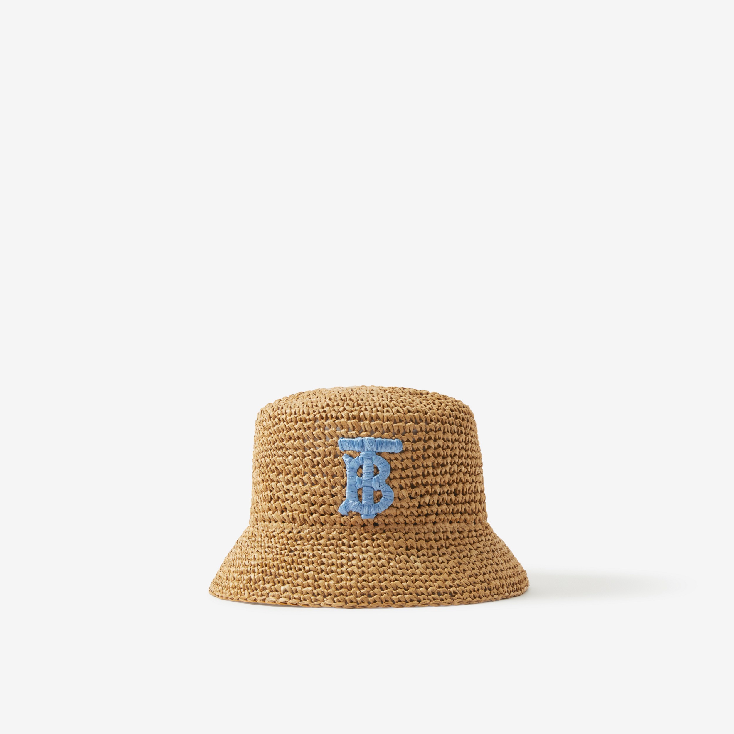 Monogram Motif Raffia-effect Bucket Hat in Blue/beige | Burberry® Official - 1