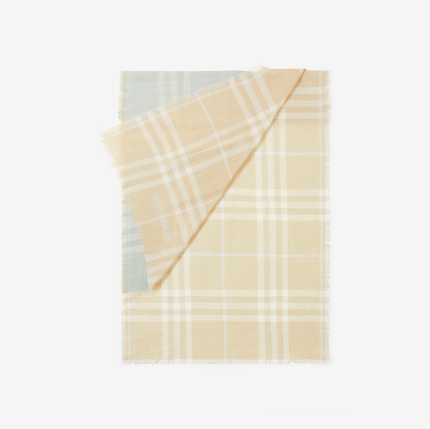 双面两用格纹丝毛混纺围巾 (鸭蛋蓝色 / 柔黄褐色) | Burberry® 博柏利官网