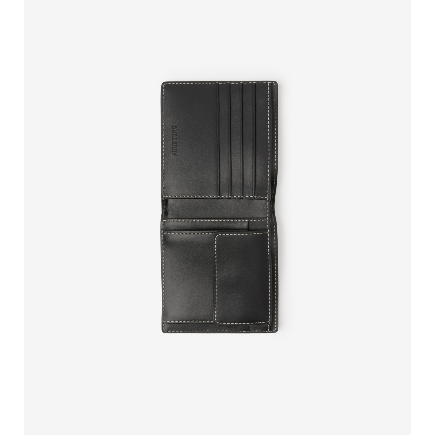 Check and Leather Bifold Coin Wallet in Dark birch brown - Men, Canvas |  Burberry® Official
