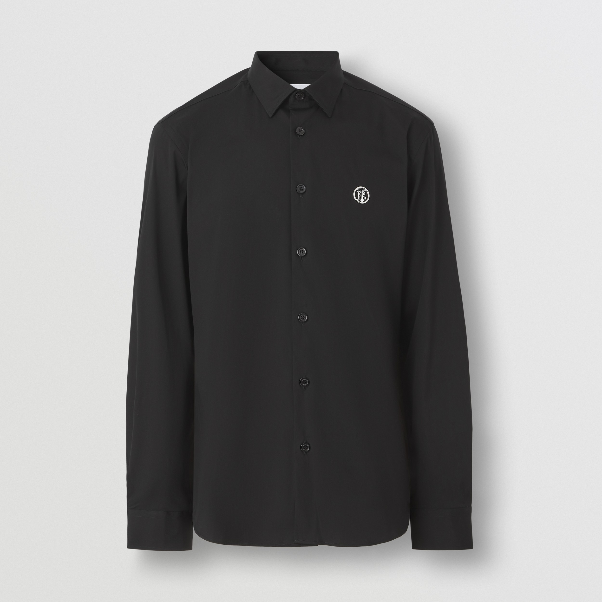 Monogram Motif Stretch Cotton Blend Shirt in Black - Men | Burberry® Official - 4