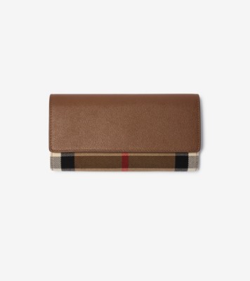 Check Cotton and Leather Wallet in Earth - Women | Burberry