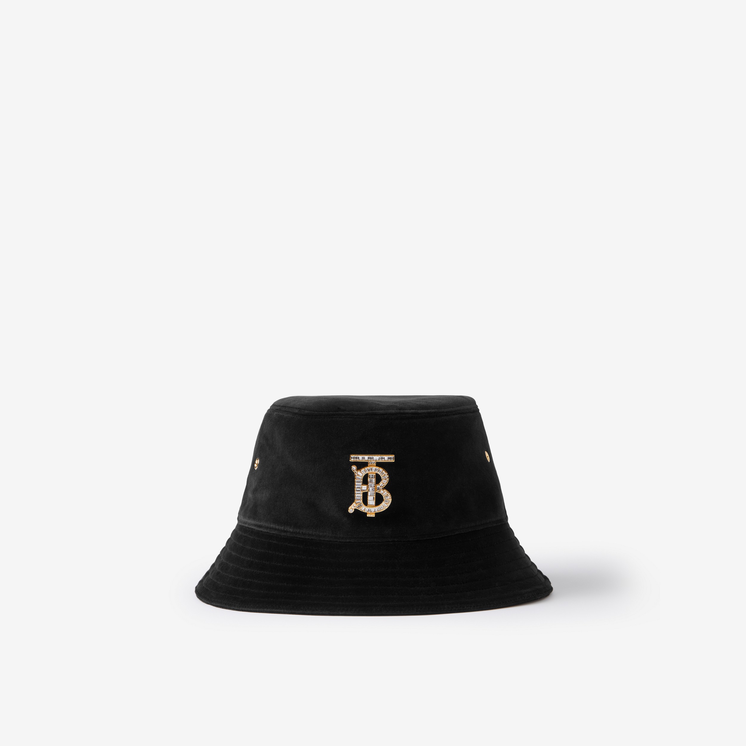 Crystal Monogram Motif Velvet Bucket Hat in Black | Burberry® Official - 1
