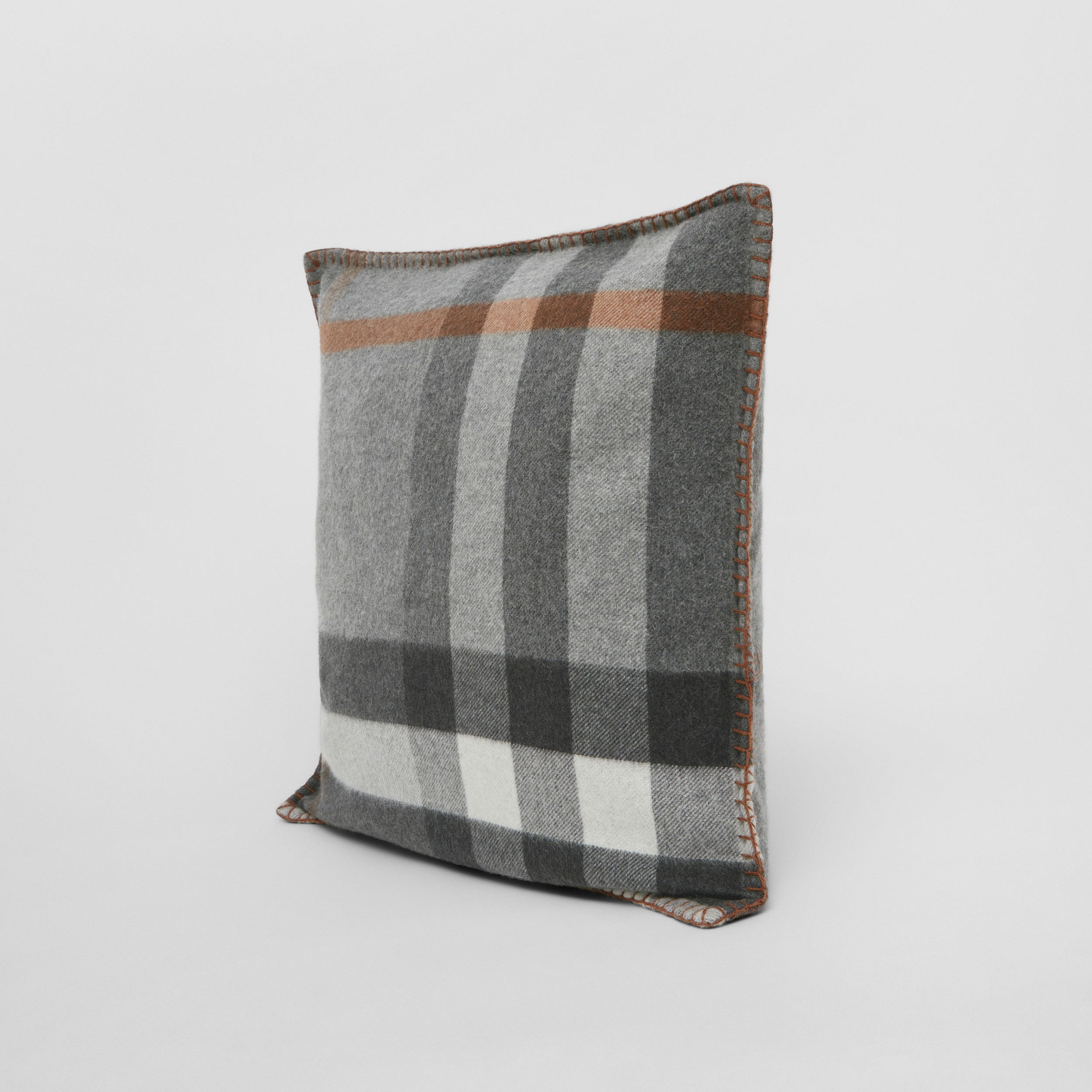 Exaggerated Check Cashmere Cushion Cover in Grey | Burberry® Official - 4